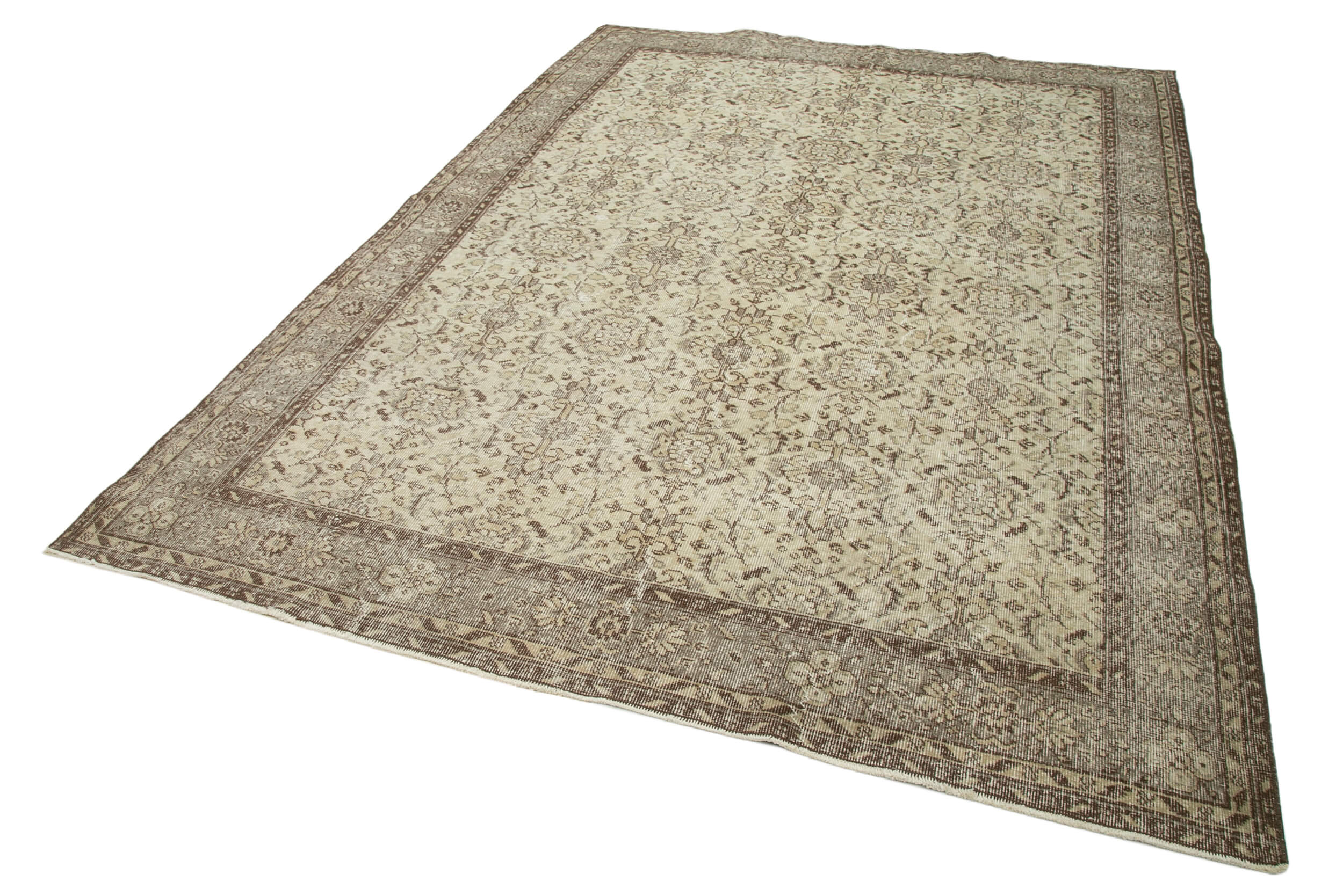 Handmade Wool Area Rug - Vintage Beige Cotton Wool Rug 6'9''x9'11'' Classic Style
