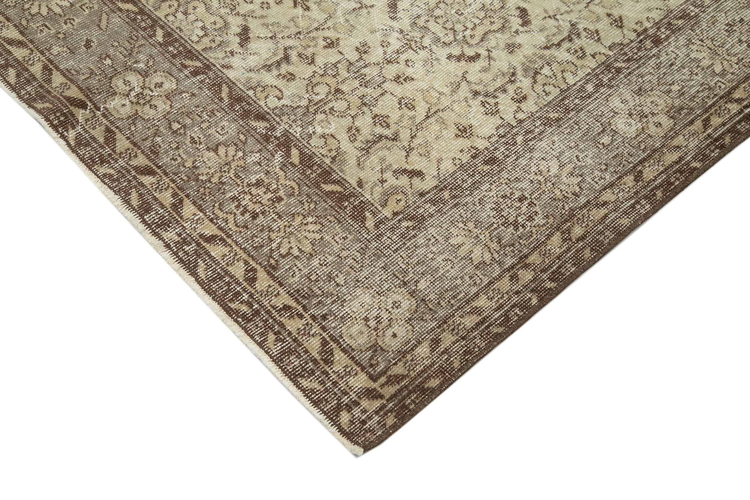 Handmade Wool Area Rug - Vintage Beige Cotton Wool Rug 6'9''x9'11'' Classic Style