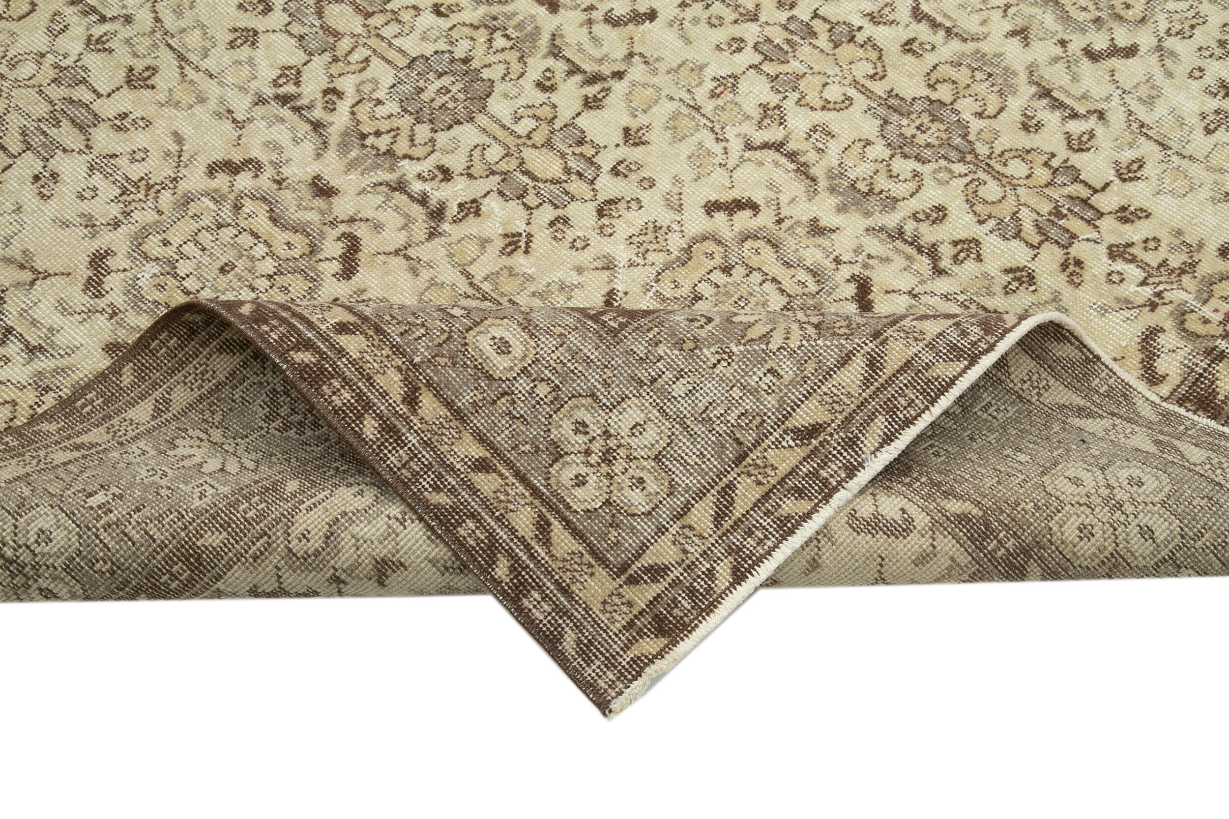 Handmade Wool Area Rug - Vintage Beige Cotton Wool Rug 6'9''x9'11'' Classic Style