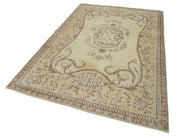 Handmade Wool Area Rug - Vintage Cotton Rug, Beige Wool Carpet 5'6"x8'4"