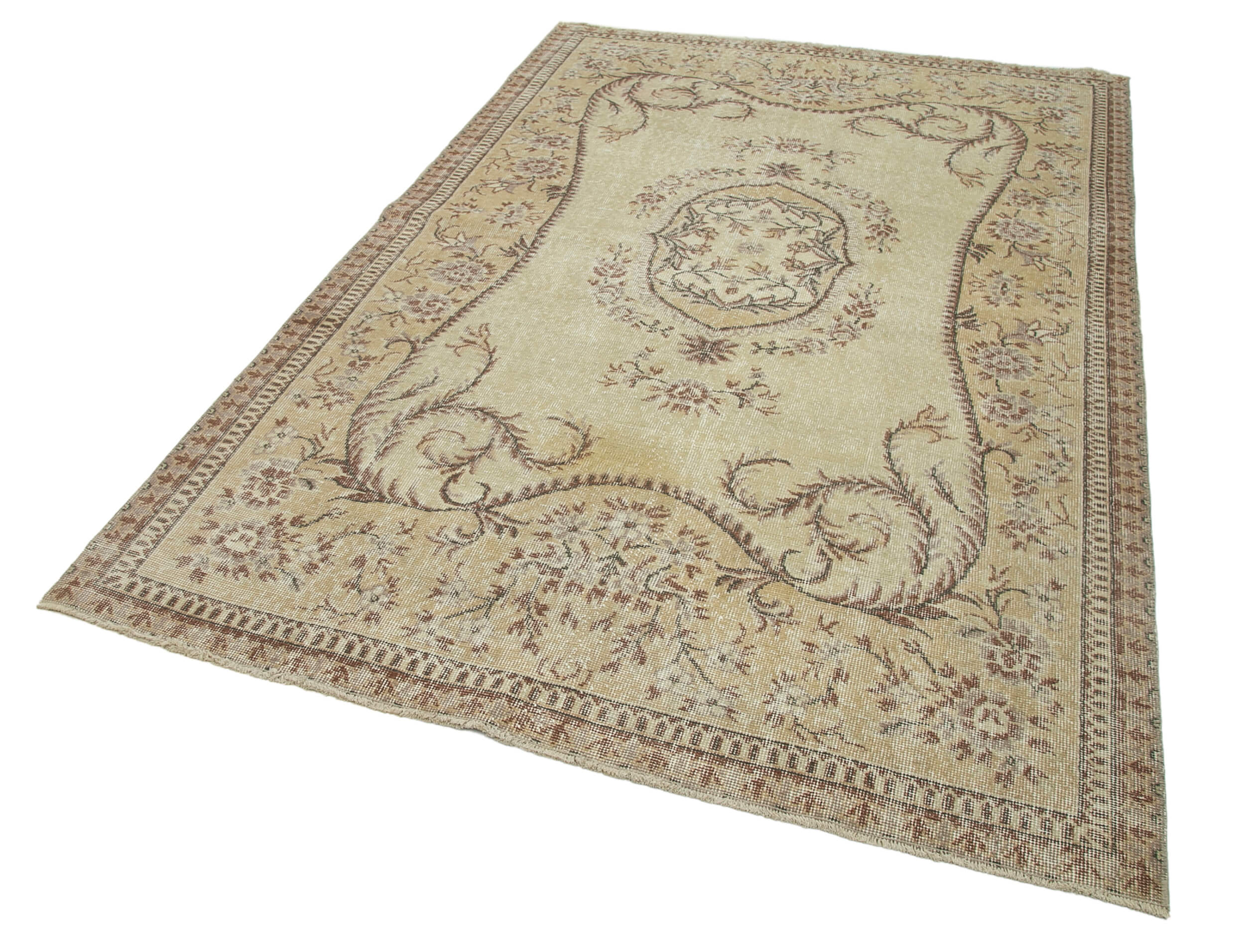 Handmade Wool Area Rug - Vintage Cotton Rug, Beige Wool Carpet 5'6"x8'4"