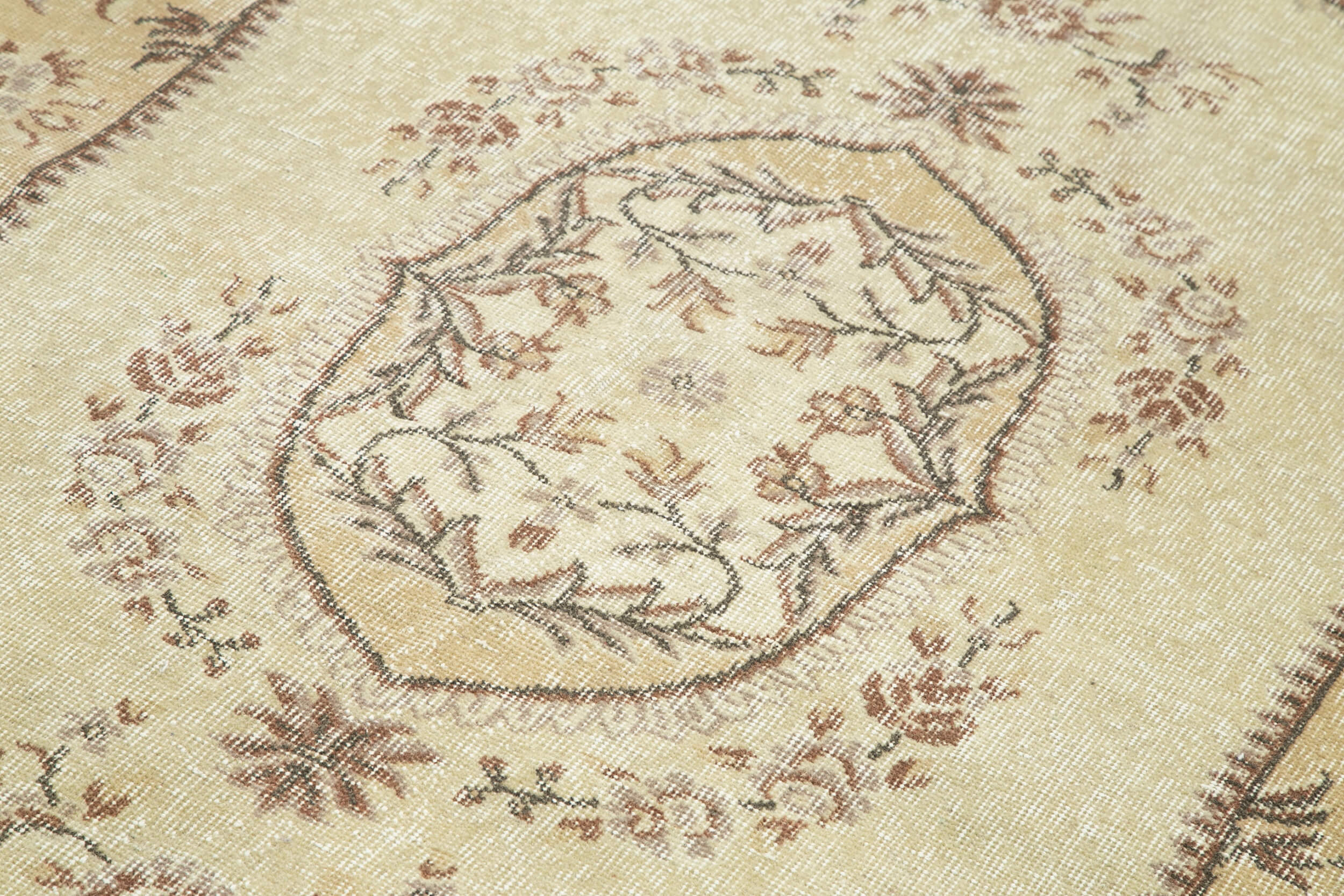 Handmade Wool Area Rug - Vintage Cotton Rug, Beige Wool Carpet 5'6"x8'4"