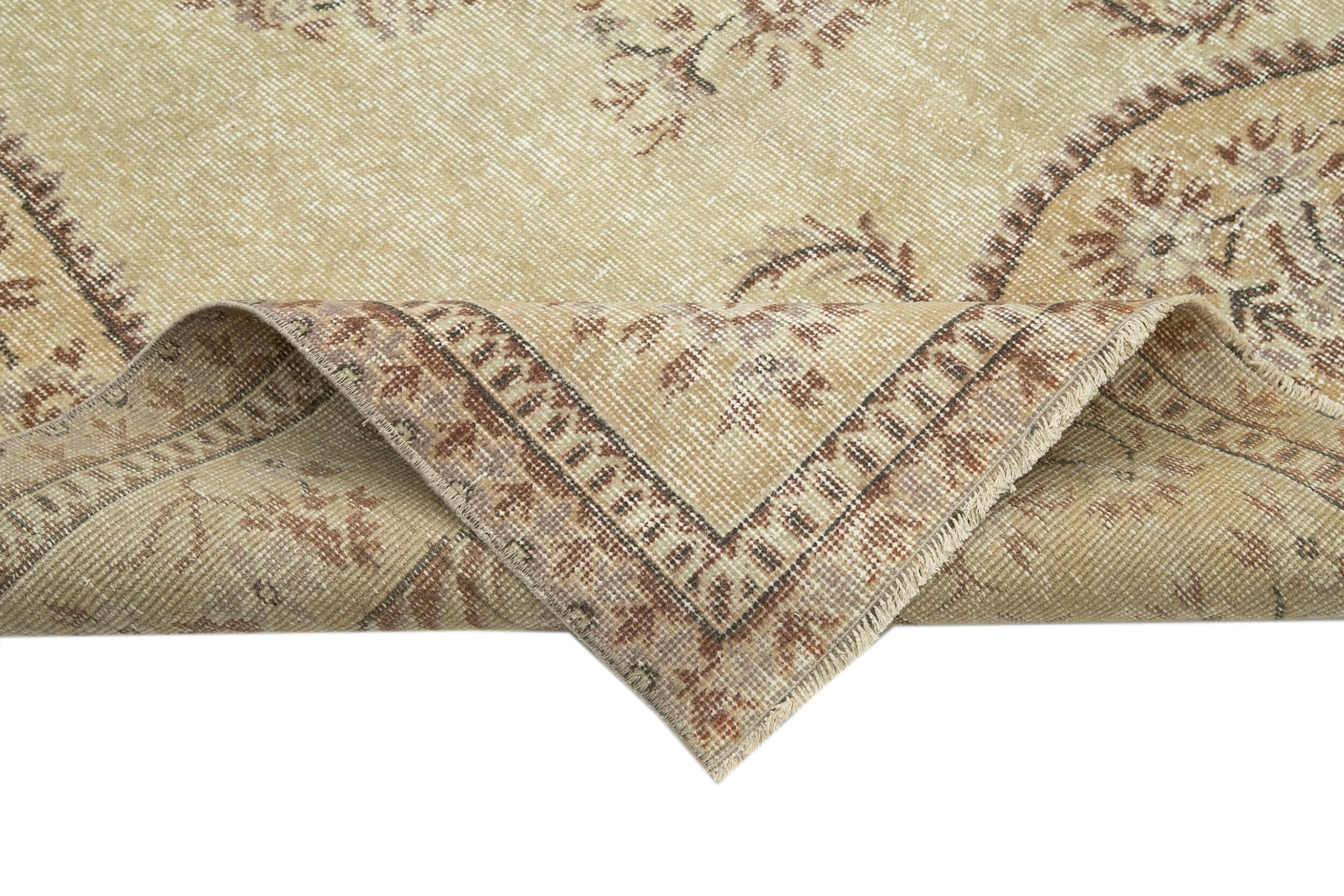 Handmade Wool Area Rug - Vintage Cotton Rug, Beige Wool Carpet 5'6"x8'4"