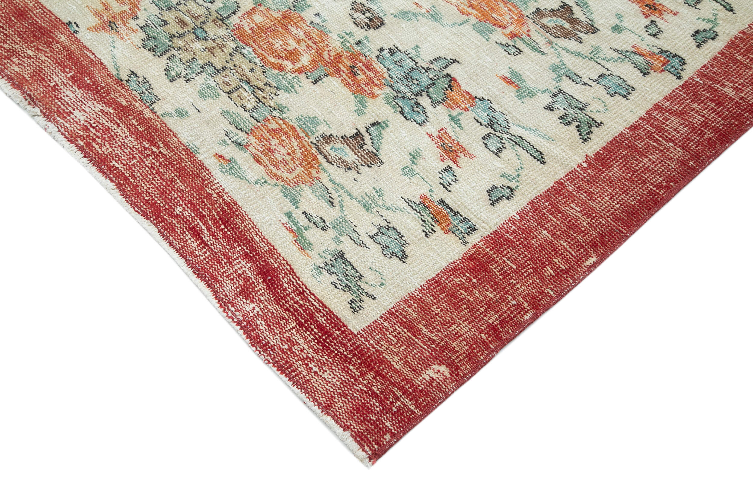 Handmade Vintage Area Rug – Beige Wool Carpet & Durable Cotton Weave 6'2''x9'8''