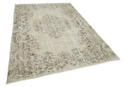 Handmade Vintage Area Rug – Neutral Beige Turkish Wool Rug 5'9''x8'5'' | Durable Cotton Weave
