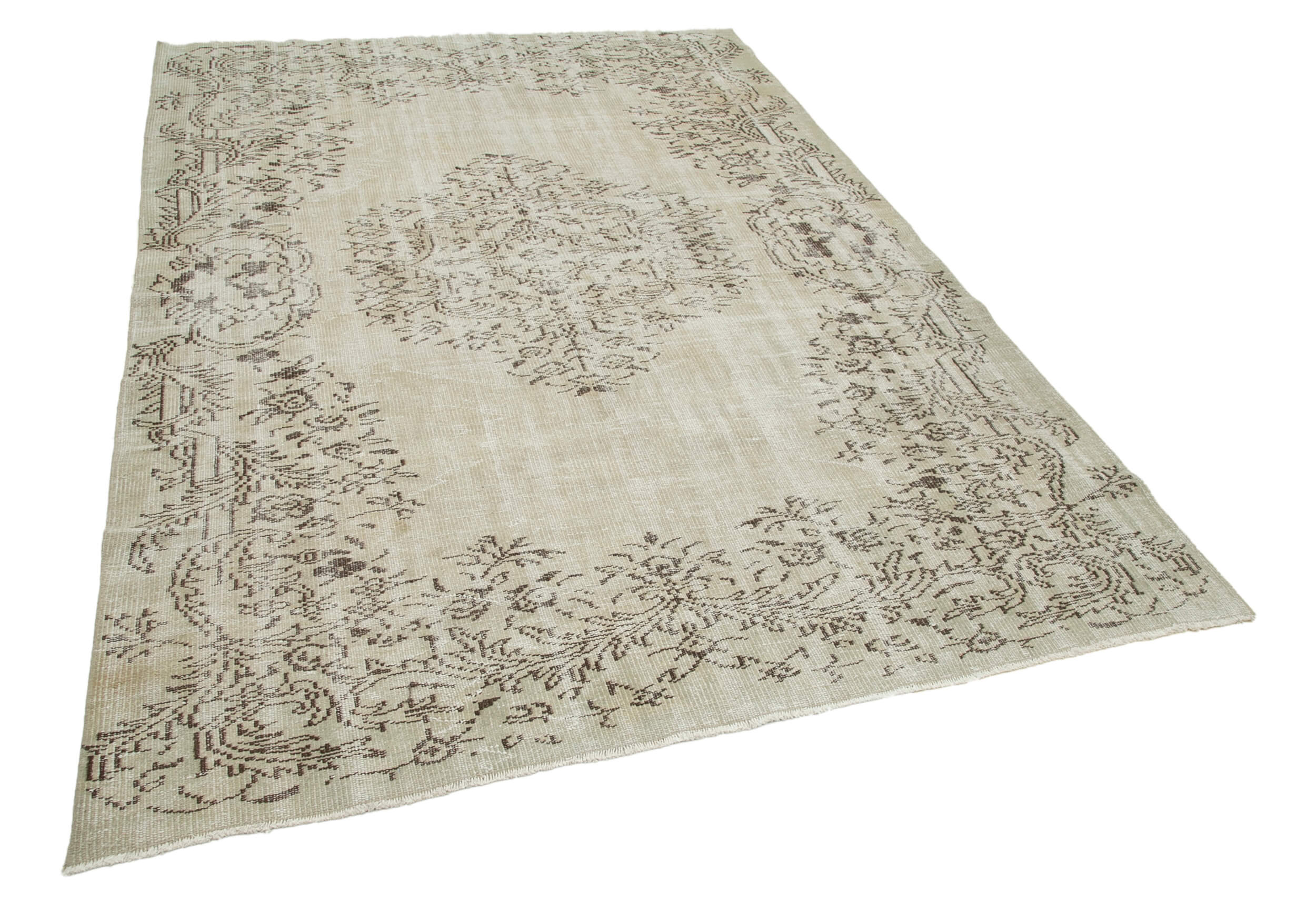 Handmade Vintage Area Rug – Neutral Beige Turkish Wool Rug 5'9''x8'5'' | Durable Cotton Weave