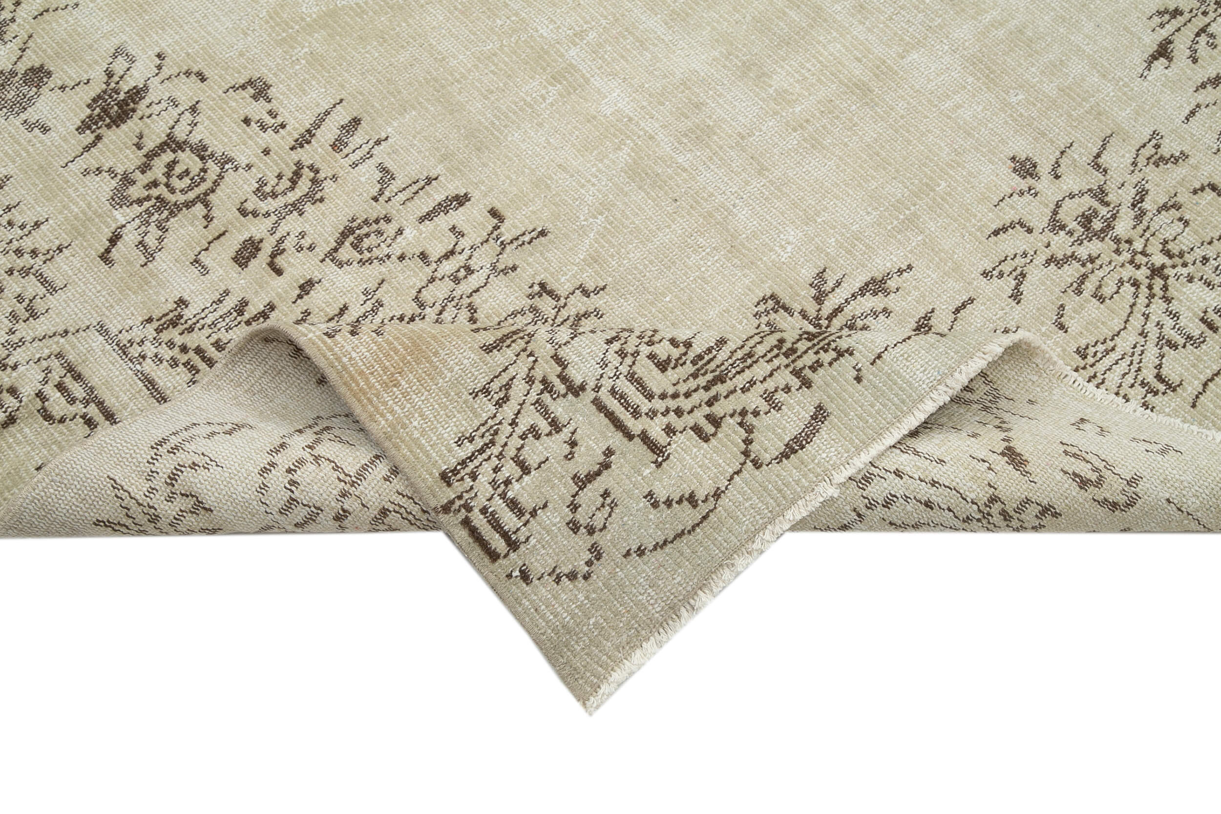 Handmade Vintage Area Rug – Neutral Beige Turkish Wool Rug 5'9''x8'5'' | Durable Cotton Weave