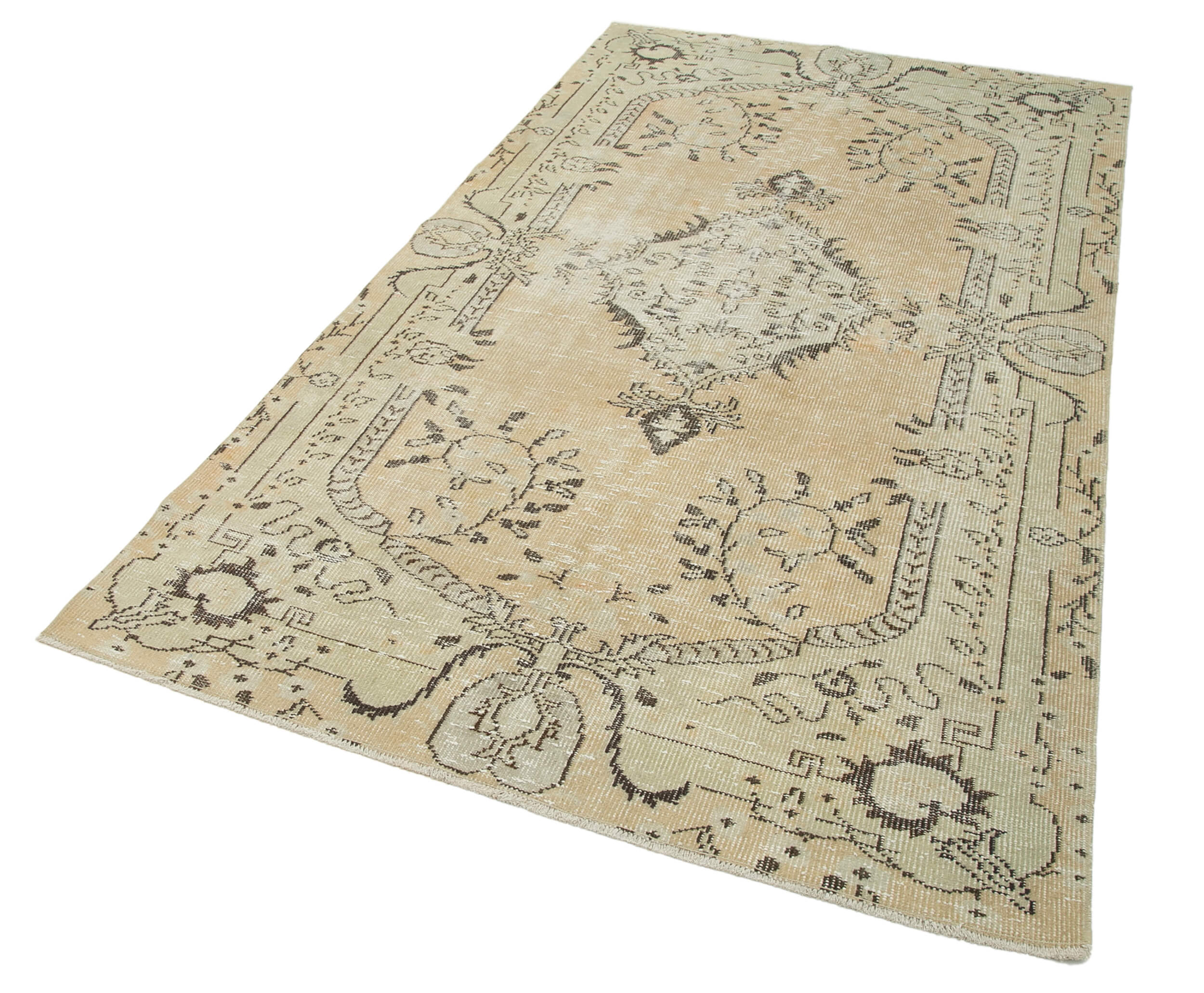 Vintage Cotton Wool Rug - Handmade Area Rug 4'9'' x 8'5'' | Neutral Beige Classic Carpet