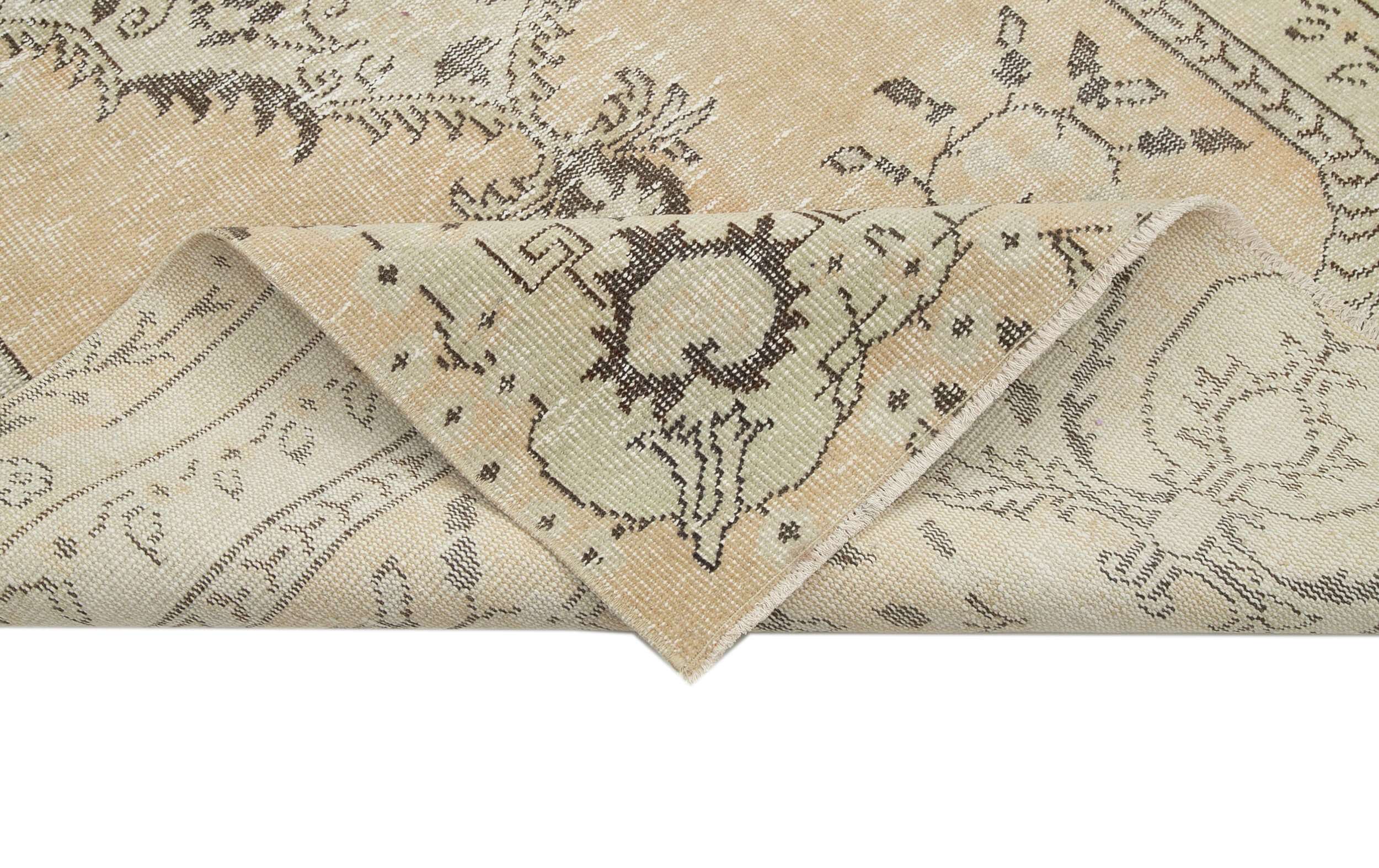Vintage Cotton Wool Rug - Handmade Area Rug 4'9'' x 8'5'' | Neutral Beige Classic Carpet