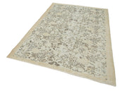 Handmade Vintage Area Rug - Neutral Beige Wool Cotton Classic Boho Style Rug 5'5''x7'7''