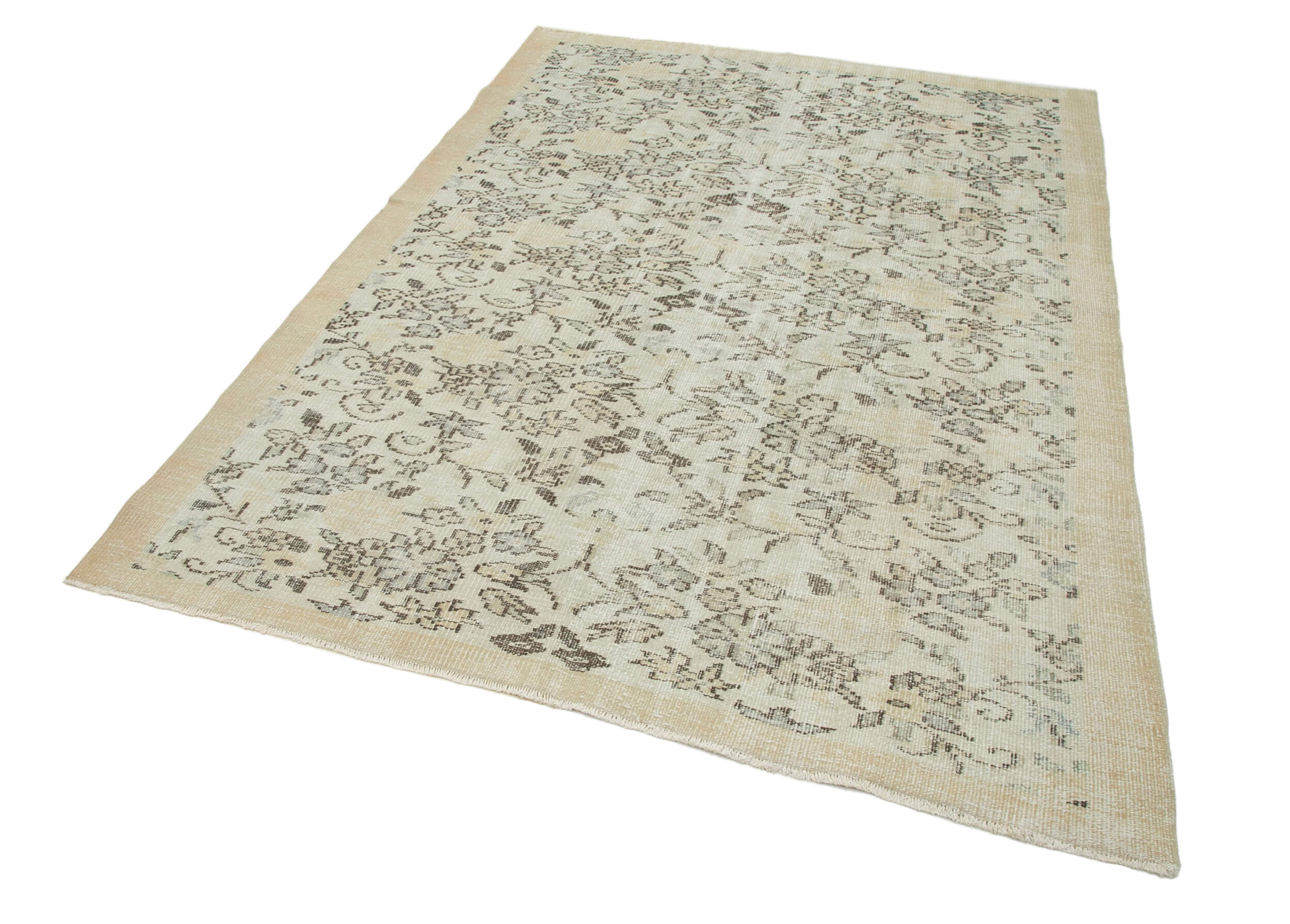 Handmade Vintage Area Rug - Neutral Beige Wool Cotton Classic Boho Style Rug 5'5''x7'7''