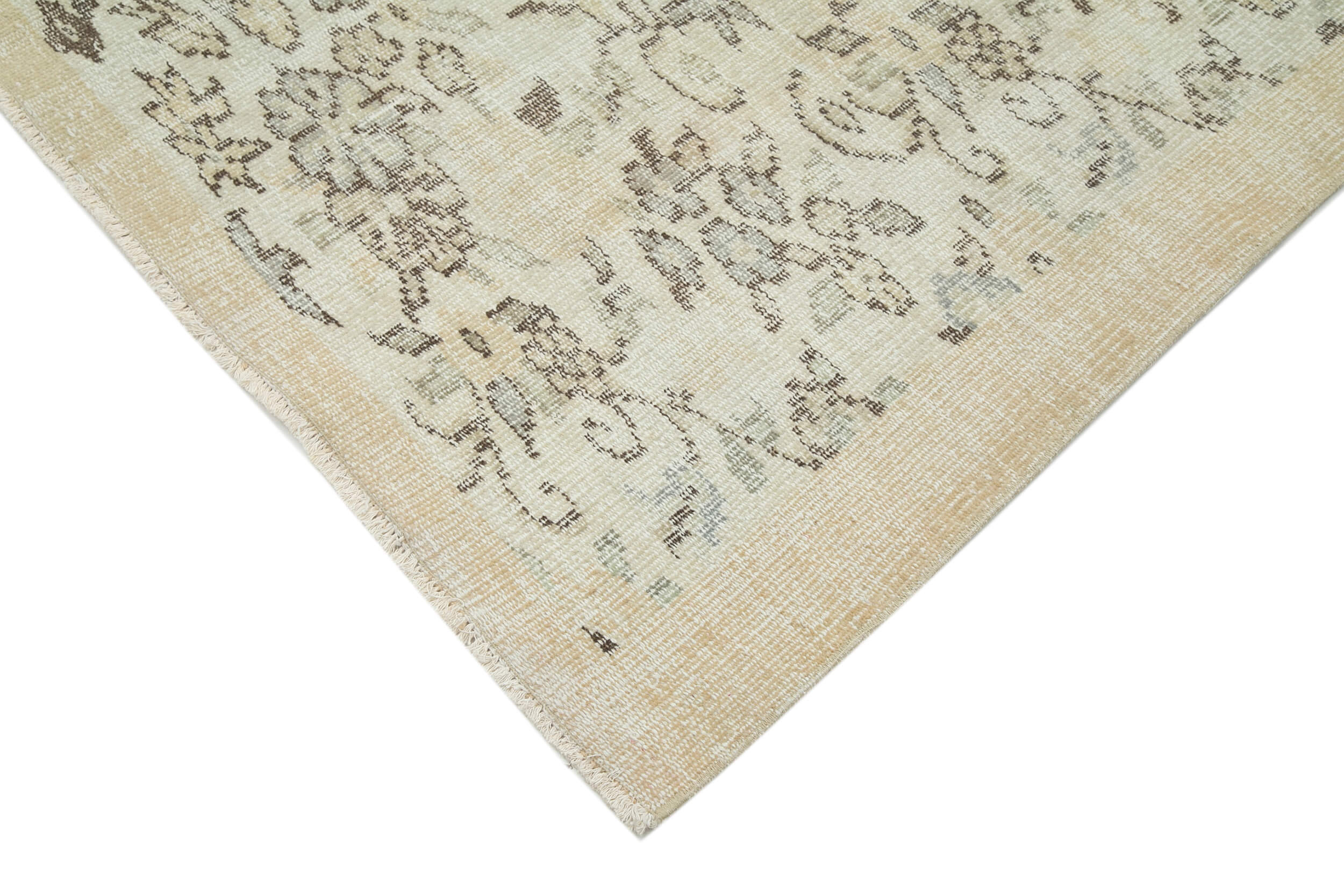 Handmade Vintage Area Rug - Neutral Beige Wool Cotton Classic Boho Style Rug 5'5''x7'7''