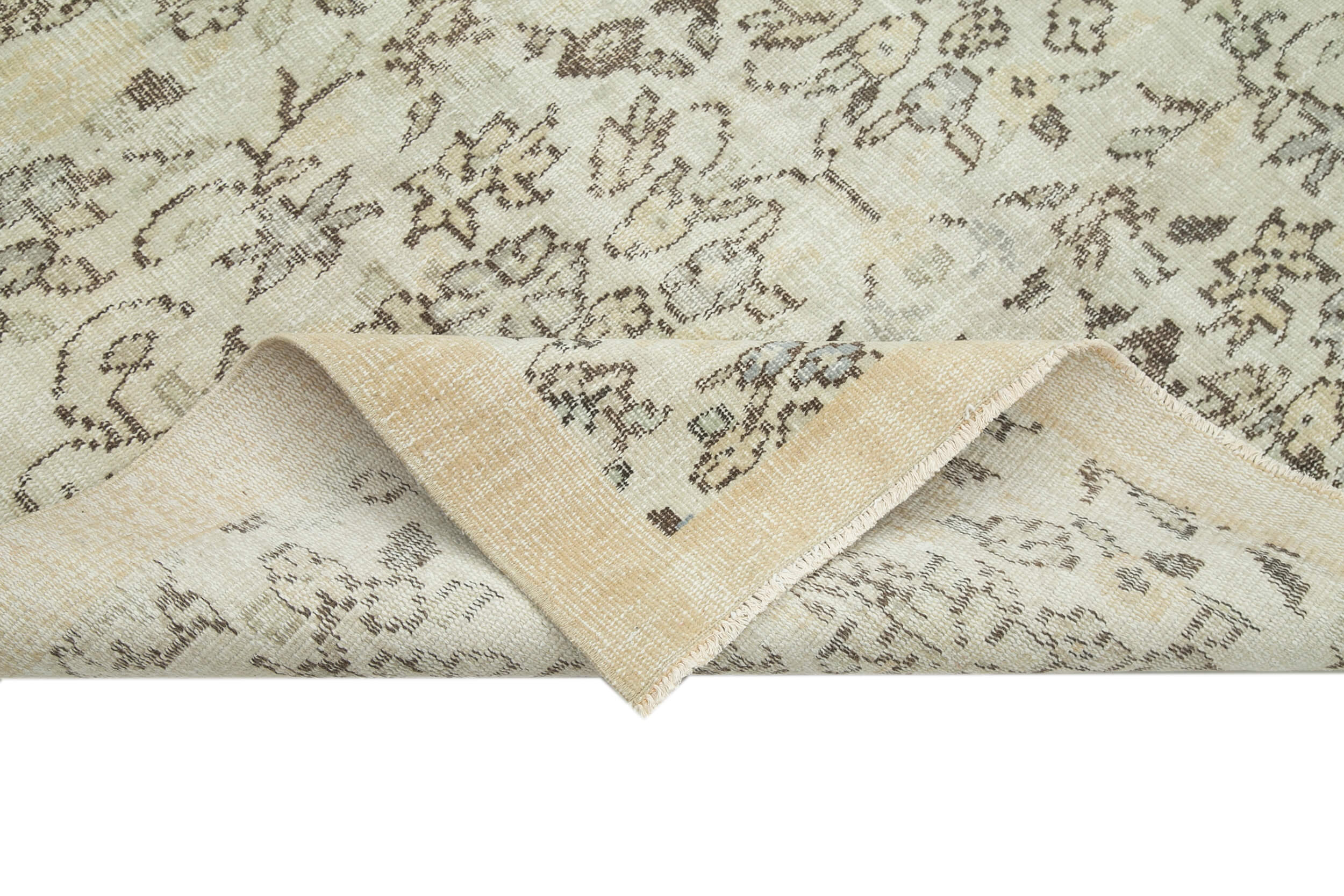 Handmade Vintage Area Rug - Neutral Beige Wool Cotton Classic Boho Style Rug 5'5''x7'7''