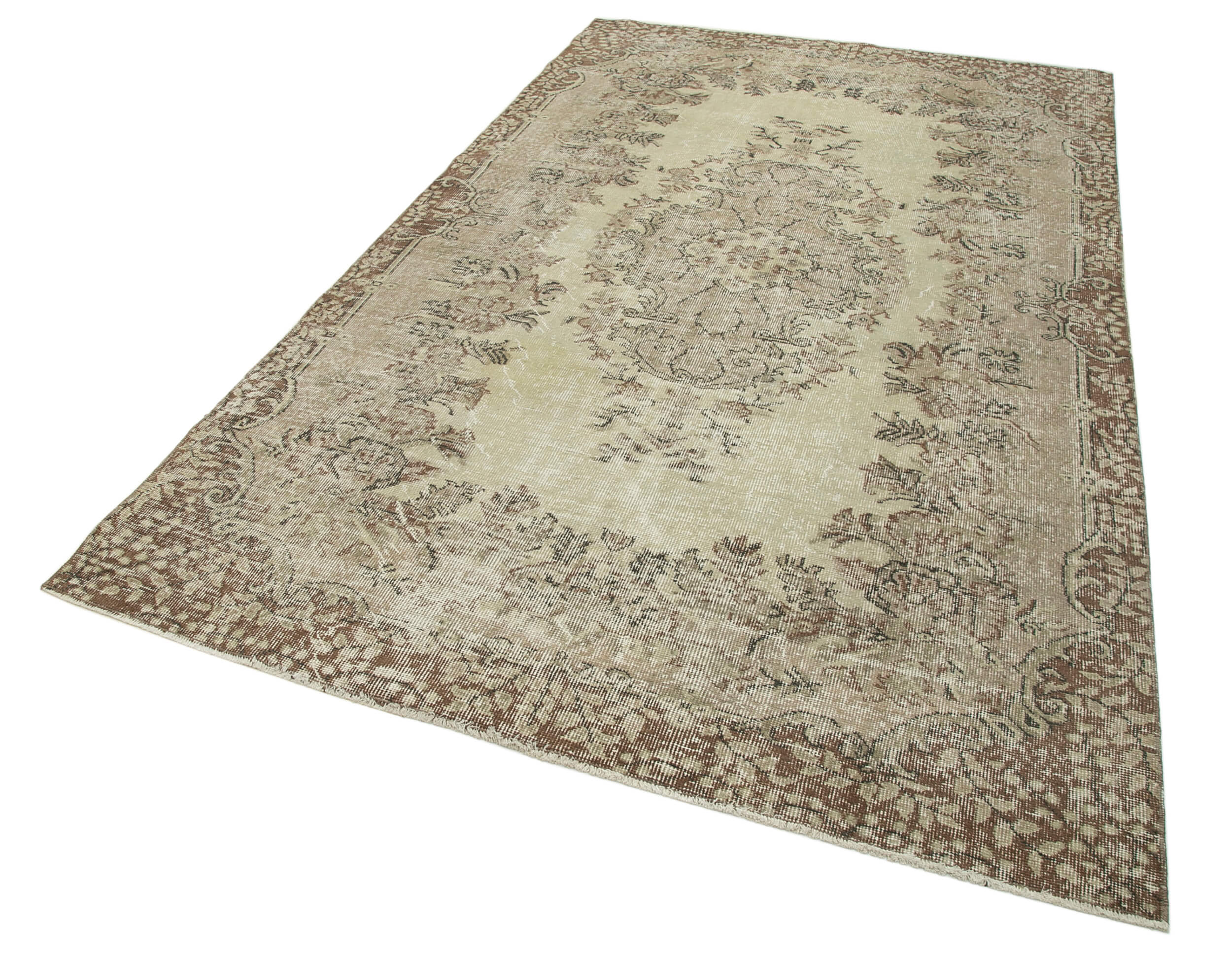 Handmade Wool Area Rug – Vintage Cotton Rug, Beige 5'8'' x 9'6'' Classic Style