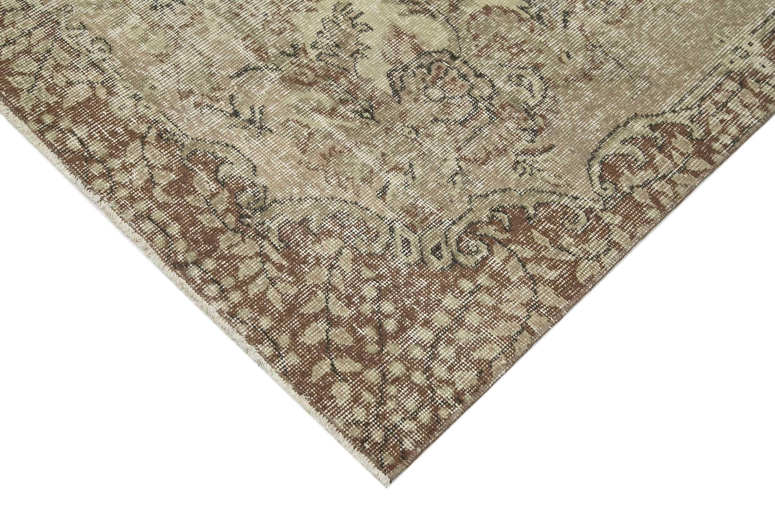 Handmade Wool Area Rug – Vintage Cotton Rug, Beige 5'8'' x 9'6'' Classic Style