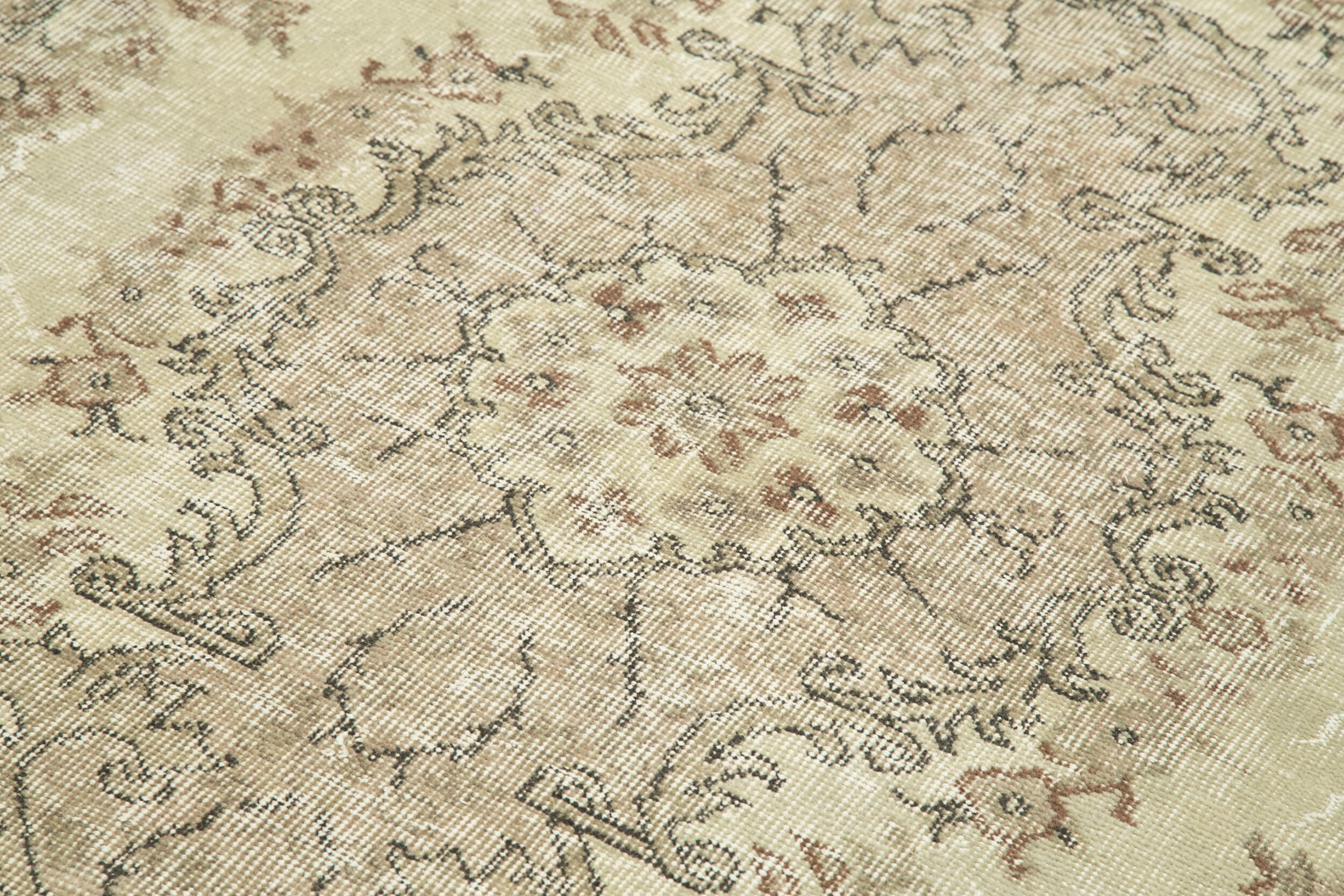 Handmade Wool Area Rug – Vintage Cotton Rug, Beige 5'8'' x 9'6'' Classic Style