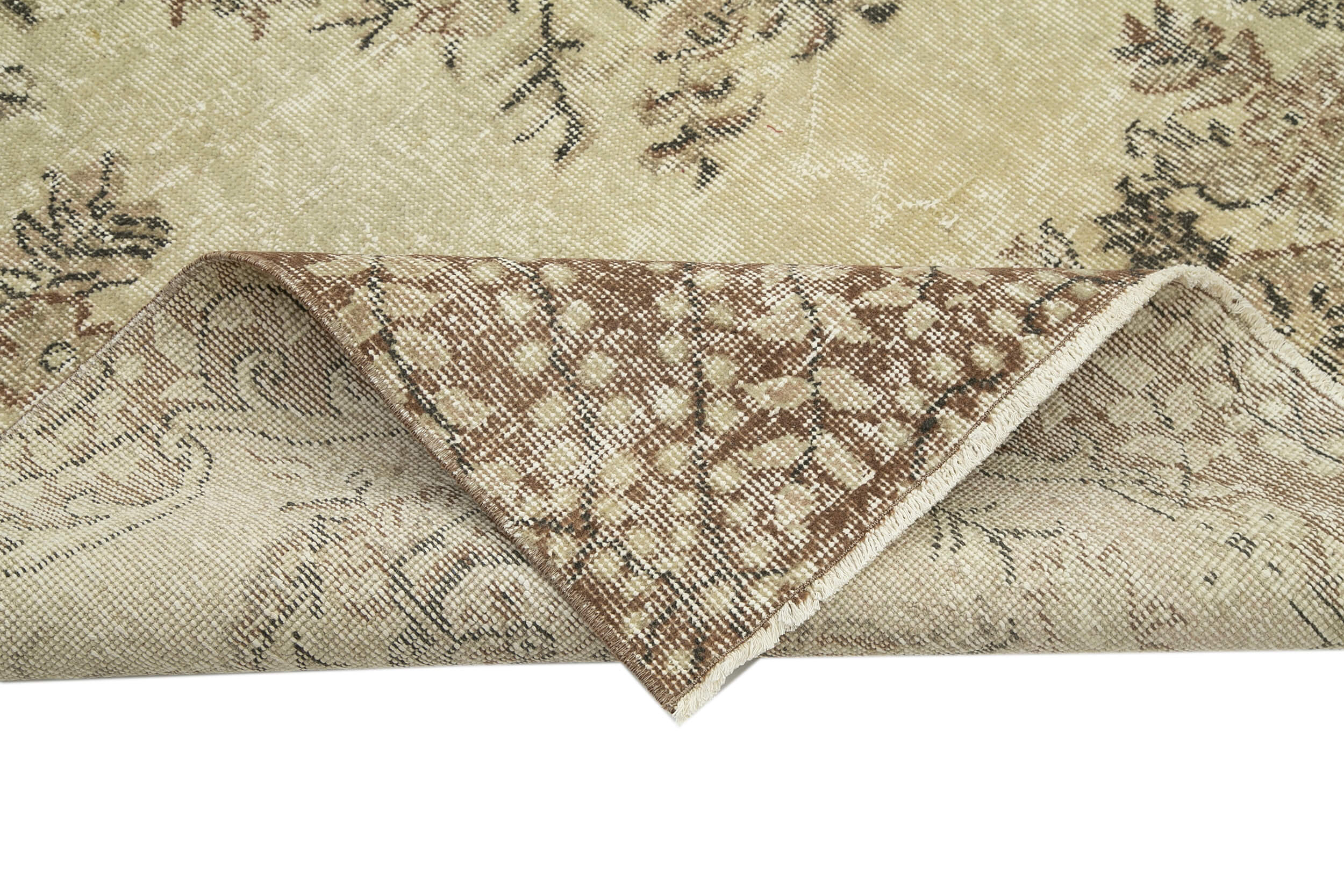 Handmade Wool Area Rug – Vintage Cotton Rug, Beige 5'8'' x 9'6'' Classic Style