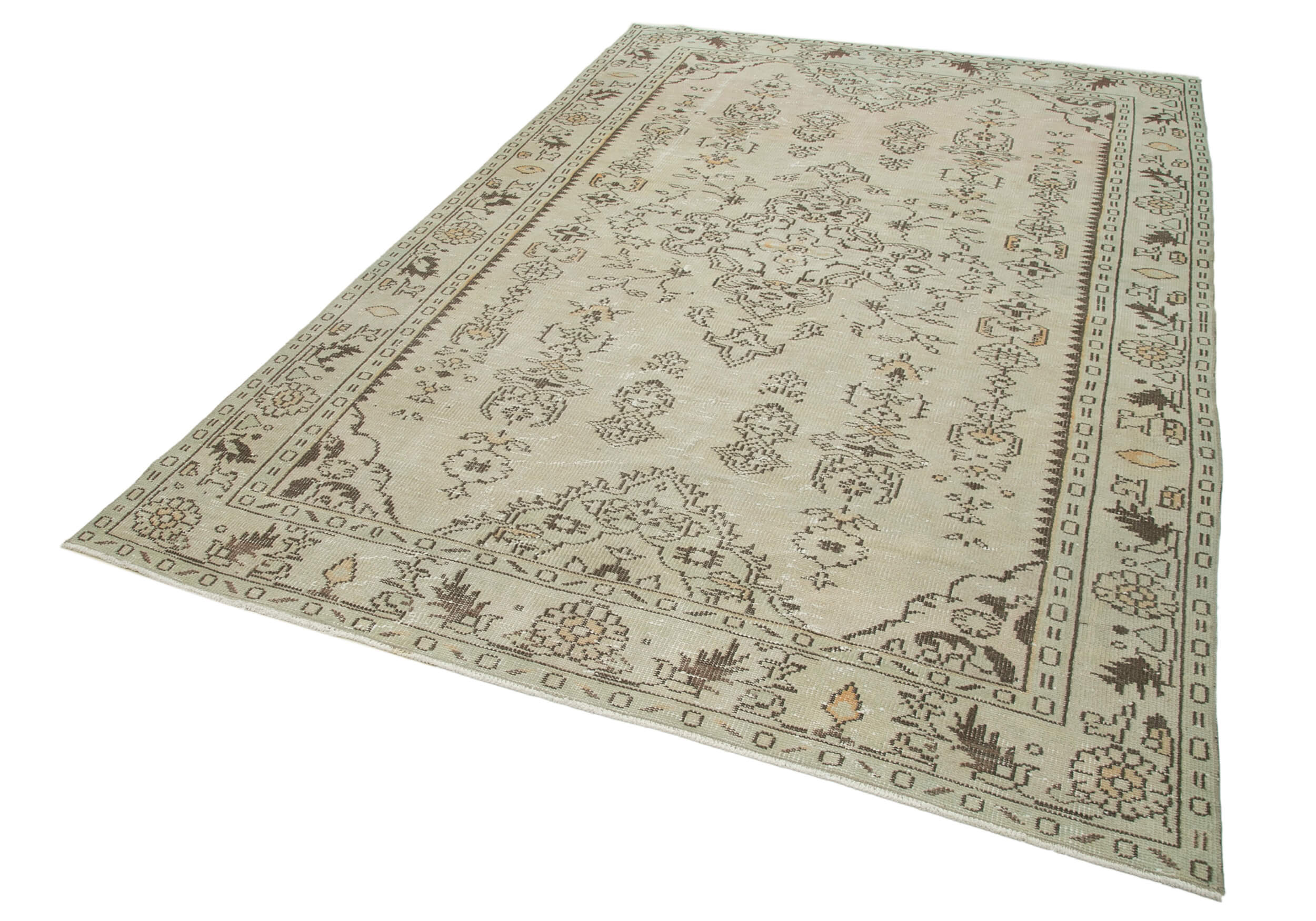 Handmade Wool Area Rug – Vintage Cotton Rug, Turkish Wool Rug, Beige Area Carpet 6'2''x9'5''