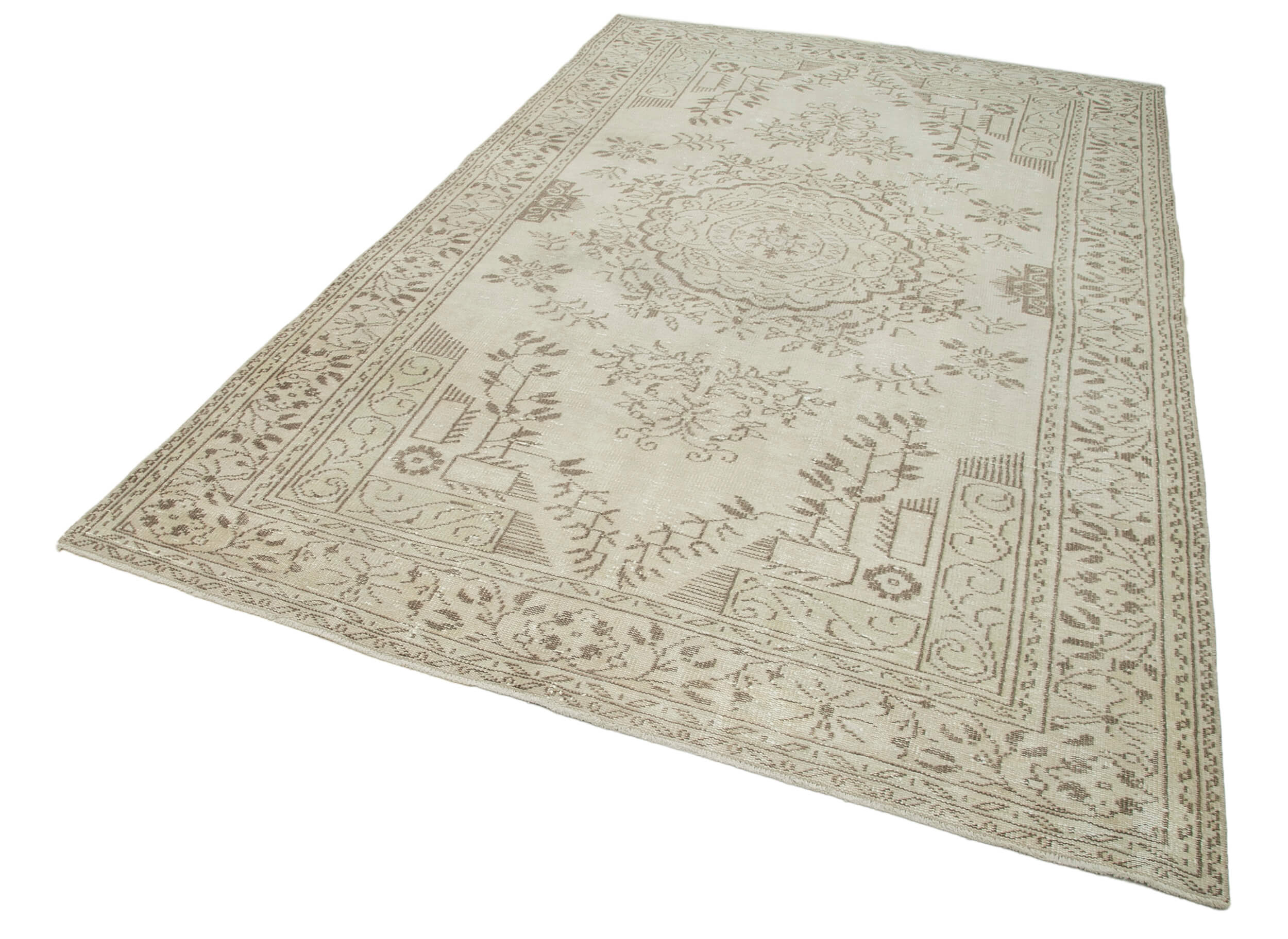 Handmade Wool Area Rug – Vintage Cotton Rug 6'3''x10'1'' Beige Classic Carpet