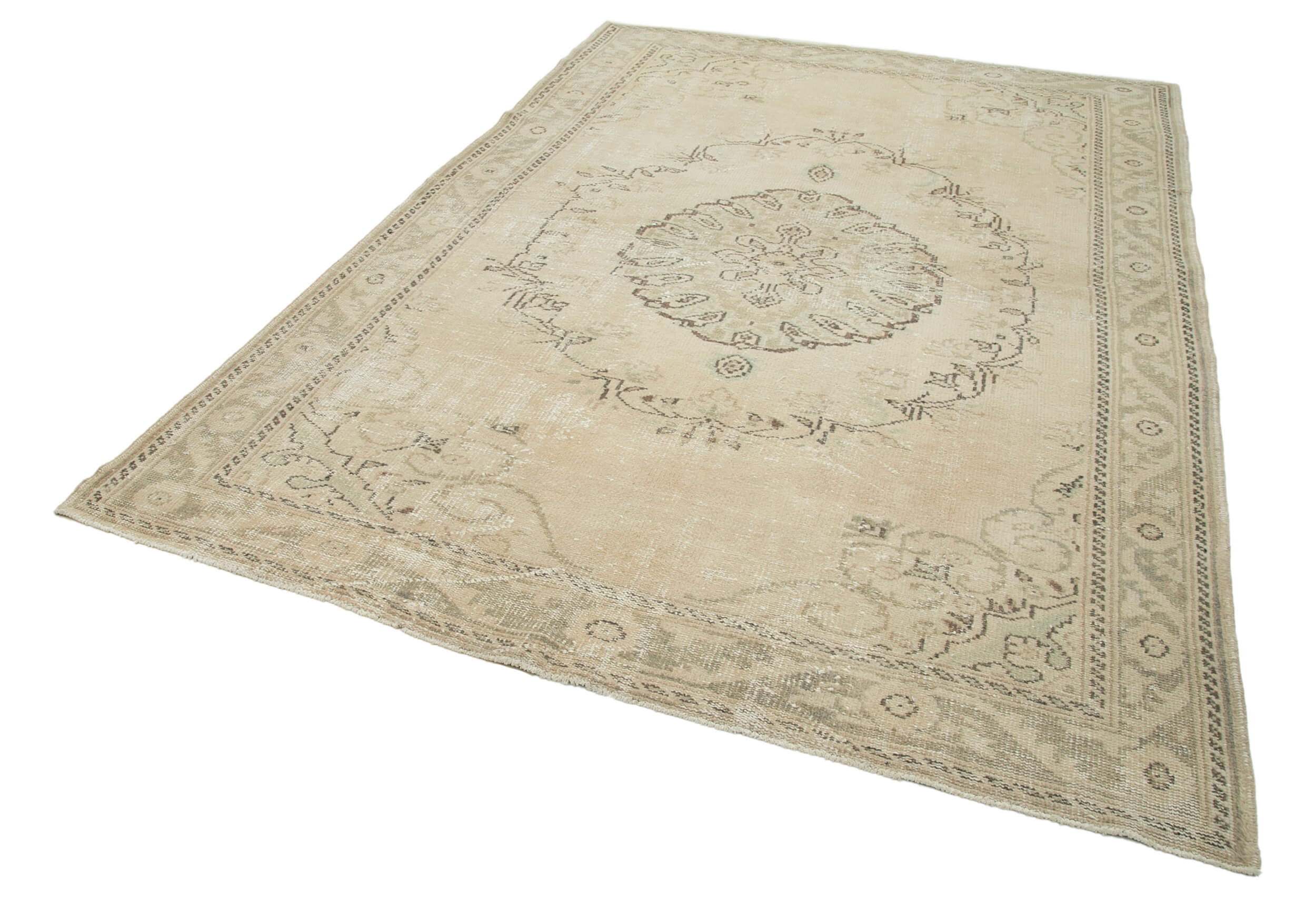 Handmade Wool Area Rug – Vintage Cotton Rug, Beige Area Carpet 6'6''x9'3''