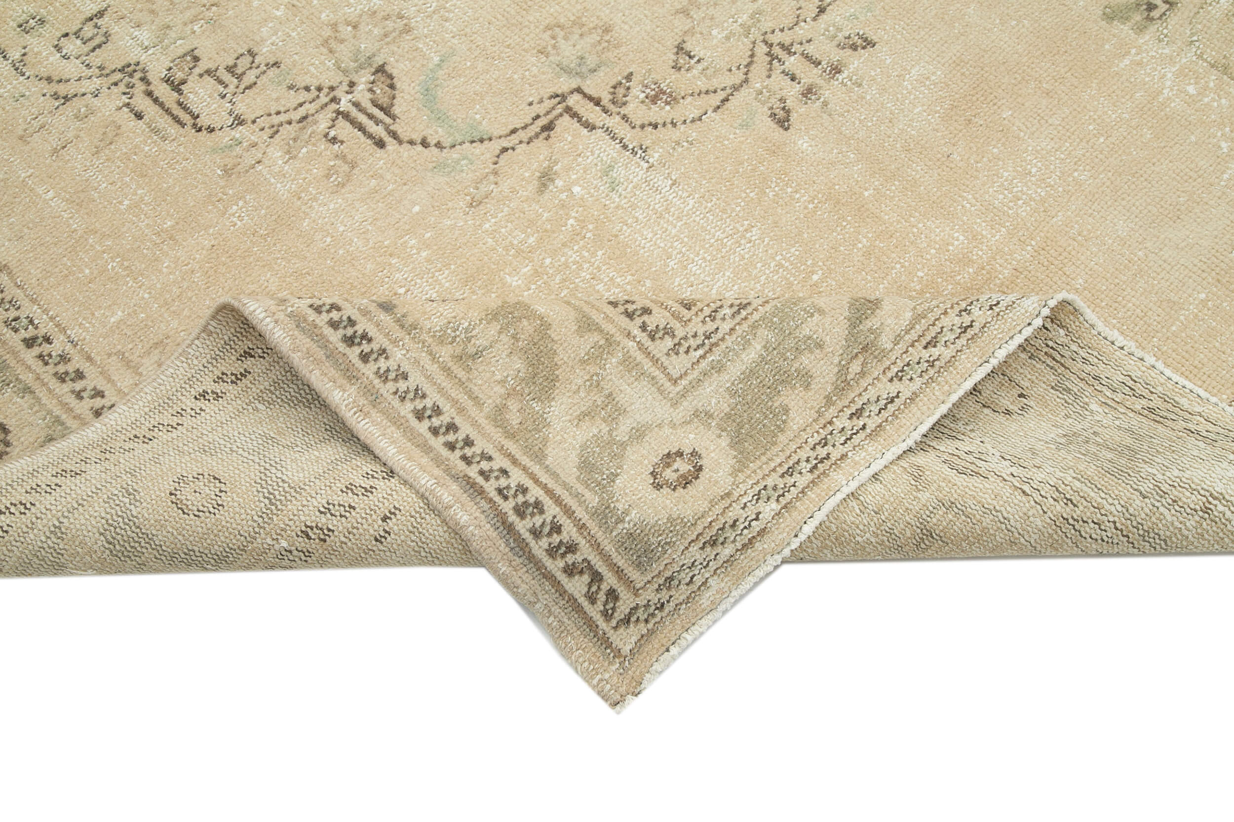 Handmade Wool Area Rug – Vintage Cotton Rug, Beige Area Carpet 6'6''x9'3''