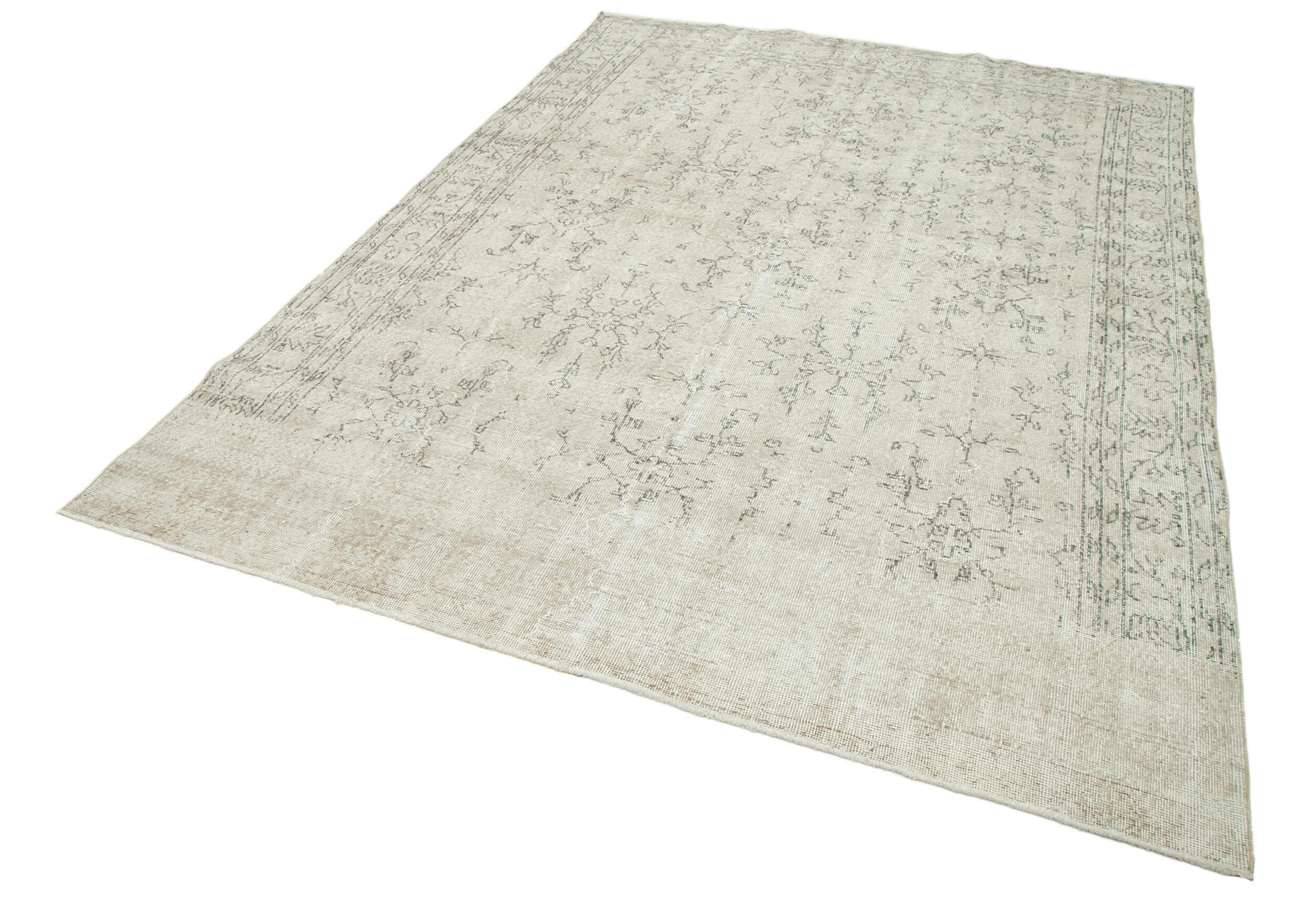 Handmade Wool Area Rug - Vintage Cotton Rug Beige Wool Carpet 6'9"x9'9"