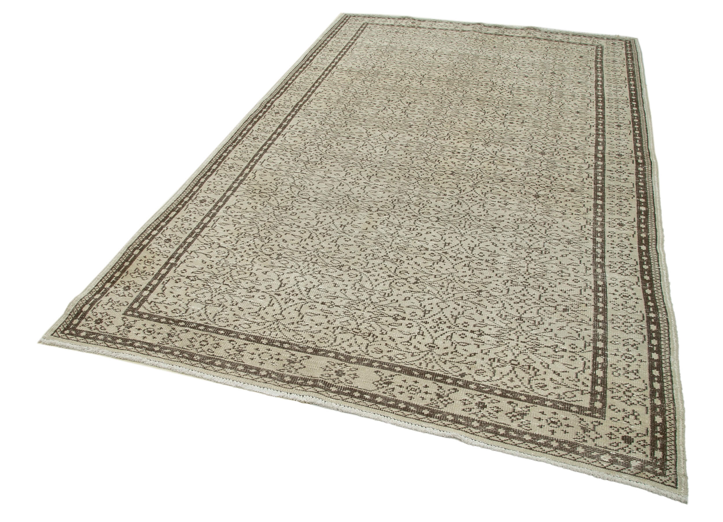 Handmade Wool Area Rug - Vintage Cotton Rug 6'1''x10'2'' Beige Neutral Color