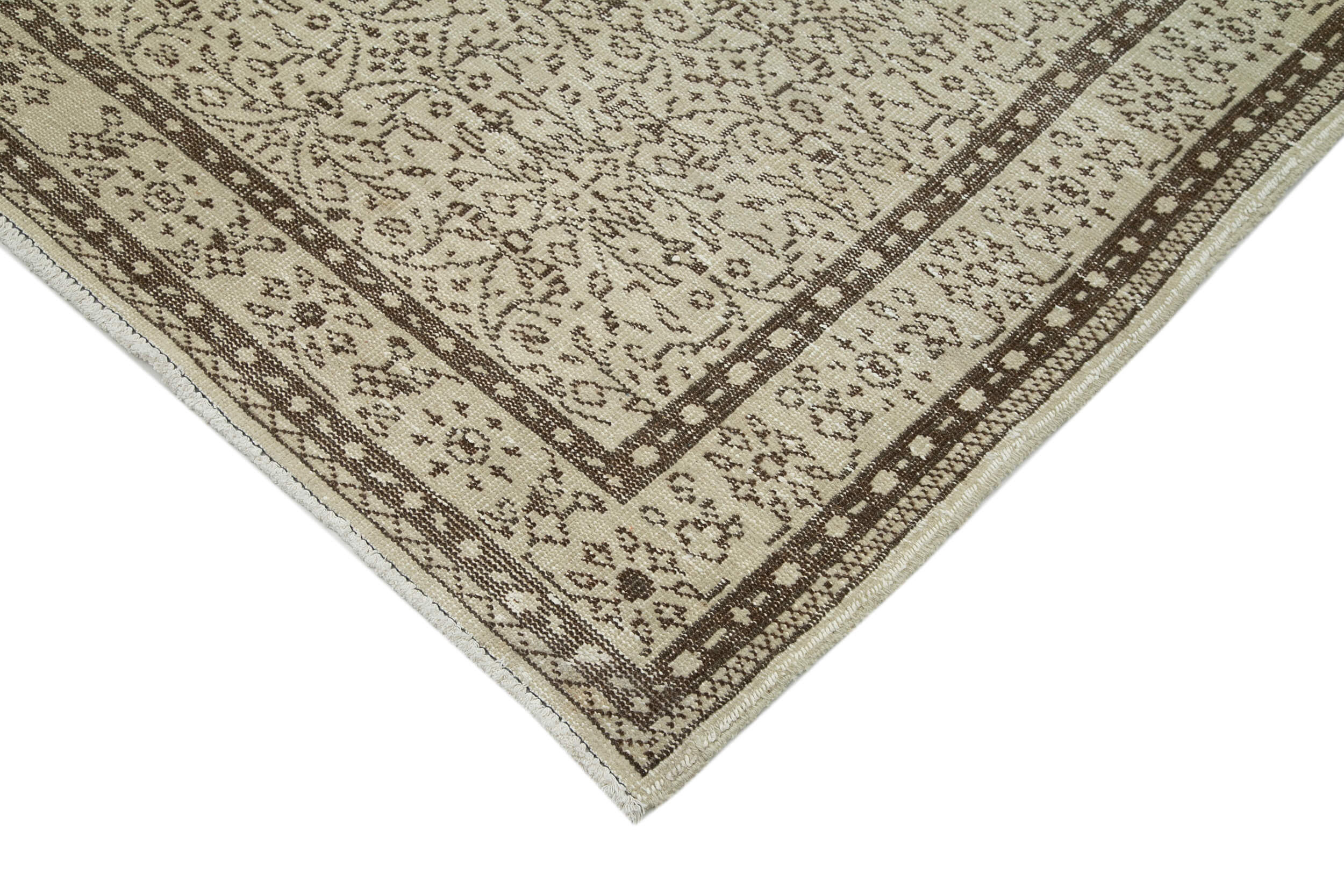 Handmade Wool Area Rug - Vintage Cotton Rug 6'1''x10'2'' Beige Neutral Color