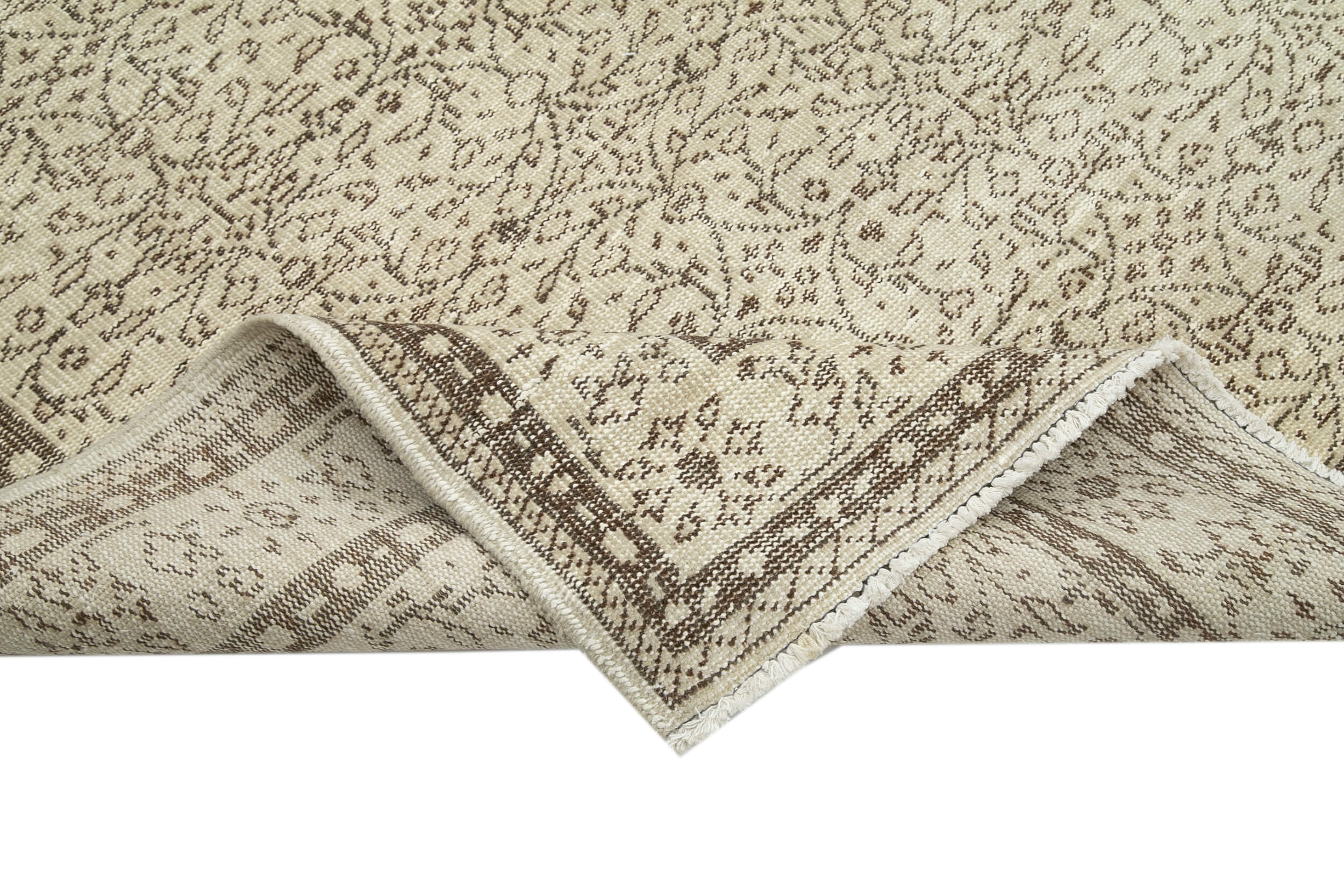Handmade Wool Area Rug - Vintage Cotton Rug 6'1''x10'2'' Beige Neutral Color