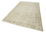 Handmade Wool Area Rug - Vintage Cotton Rug 5x9 Beige Hand Woven Carpet
