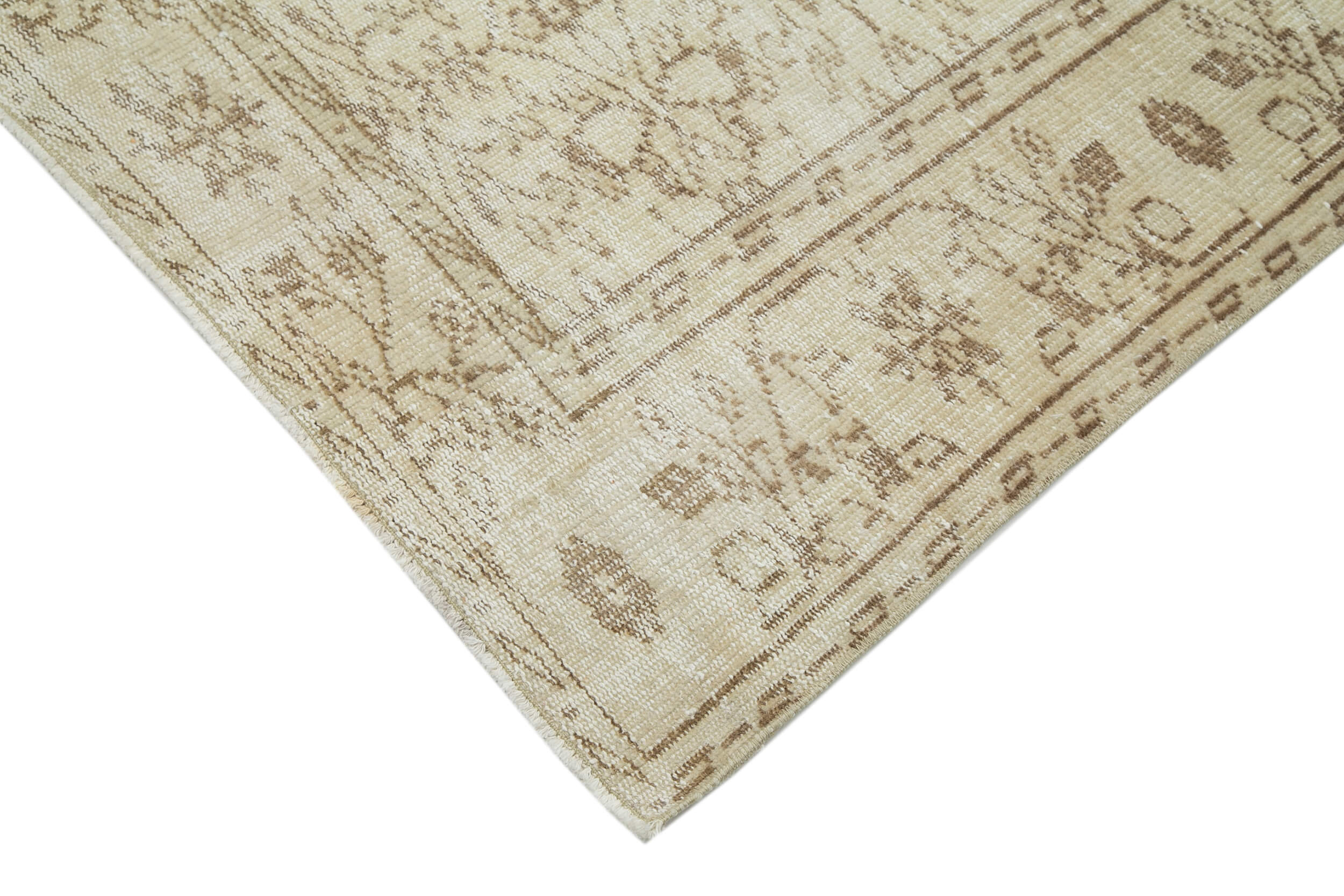 Handmade Wool Area Rug - Vintage Cotton Rug 5x9 Beige Hand Woven Carpet