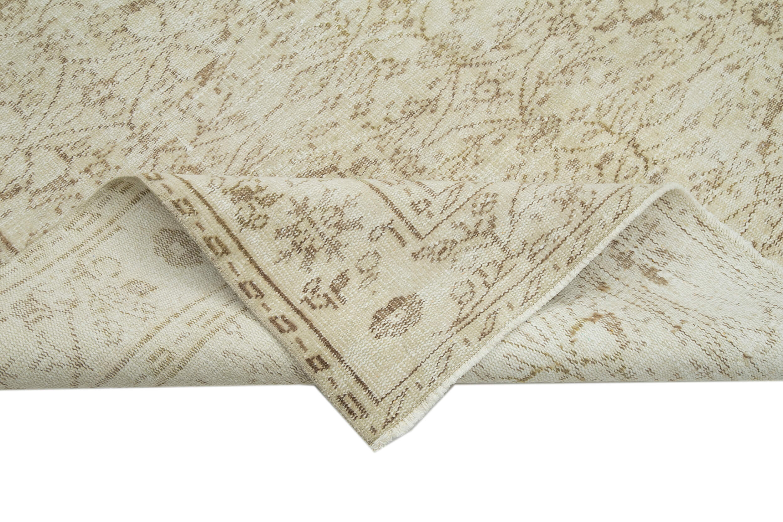 Handmade Wool Area Rug - Vintage Cotton Rug 5x9 Beige Hand Woven Carpet