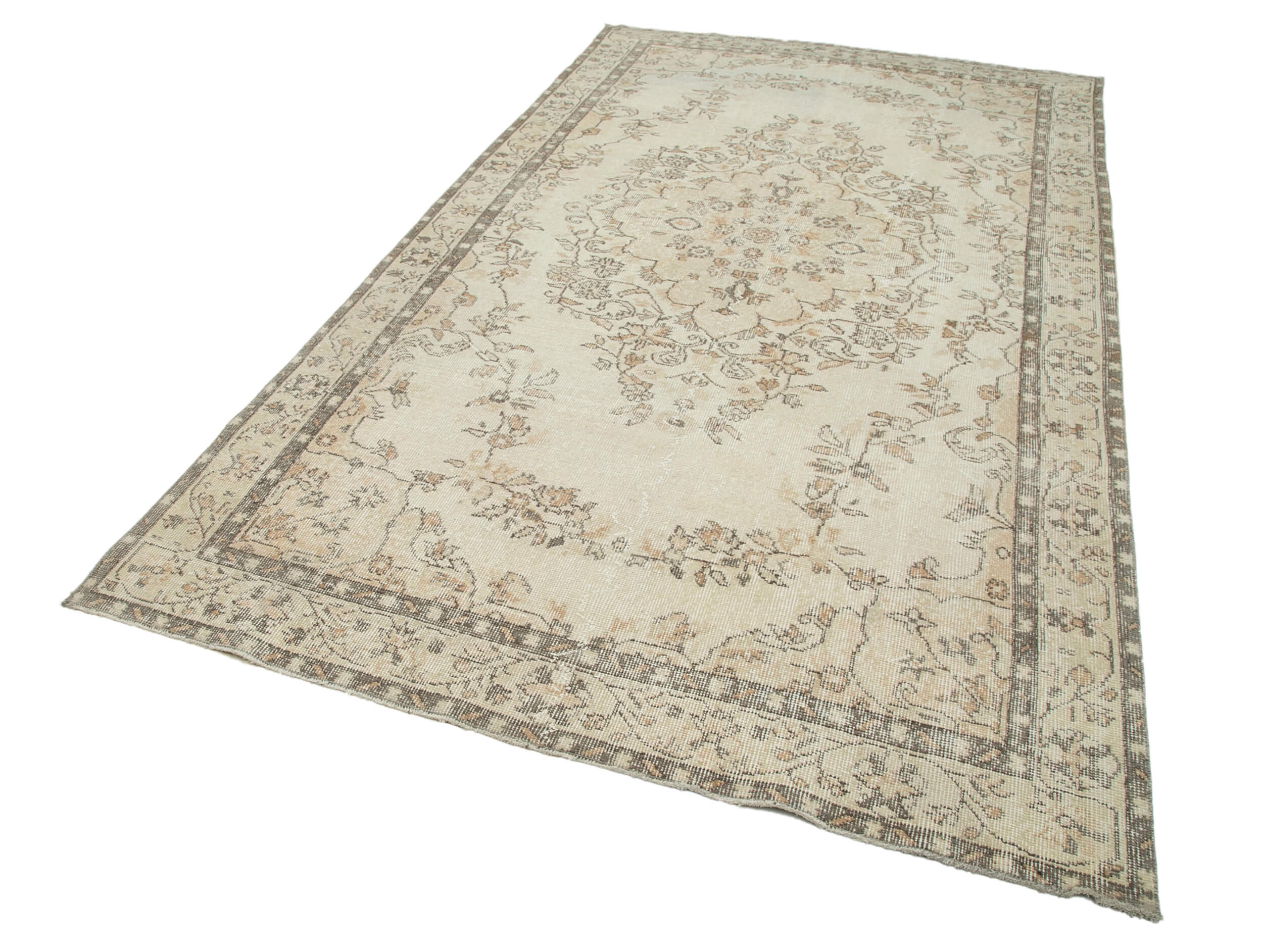 Handmade Wool Area Rug – Vintage Cotton Rug 5'9'' x 10'8'' Beige Durable Vintage Rug
