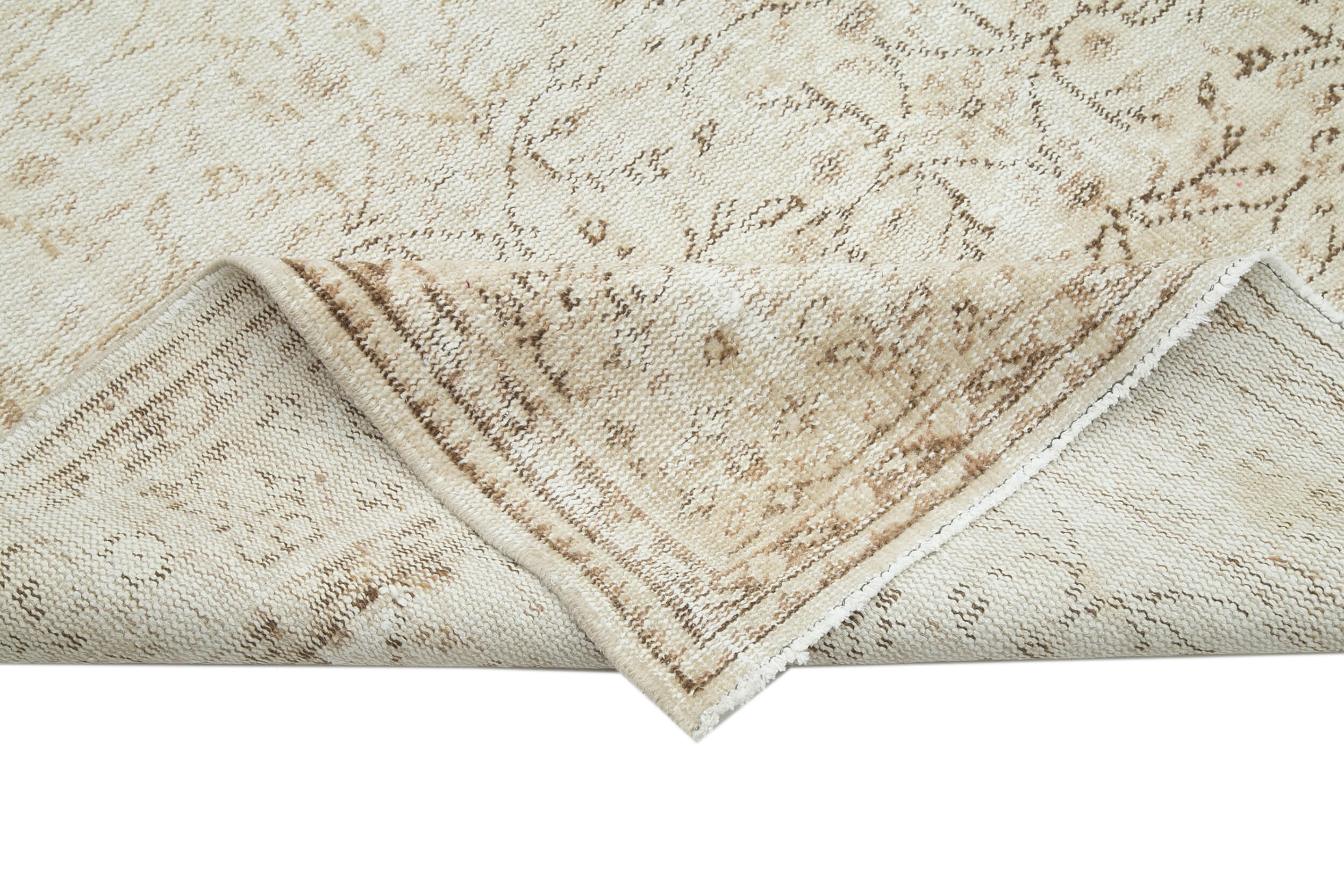 Handmade Wool Area Rug - Vintage Cotton Rug 5'11''x9'3'' Beige Wool Carpet