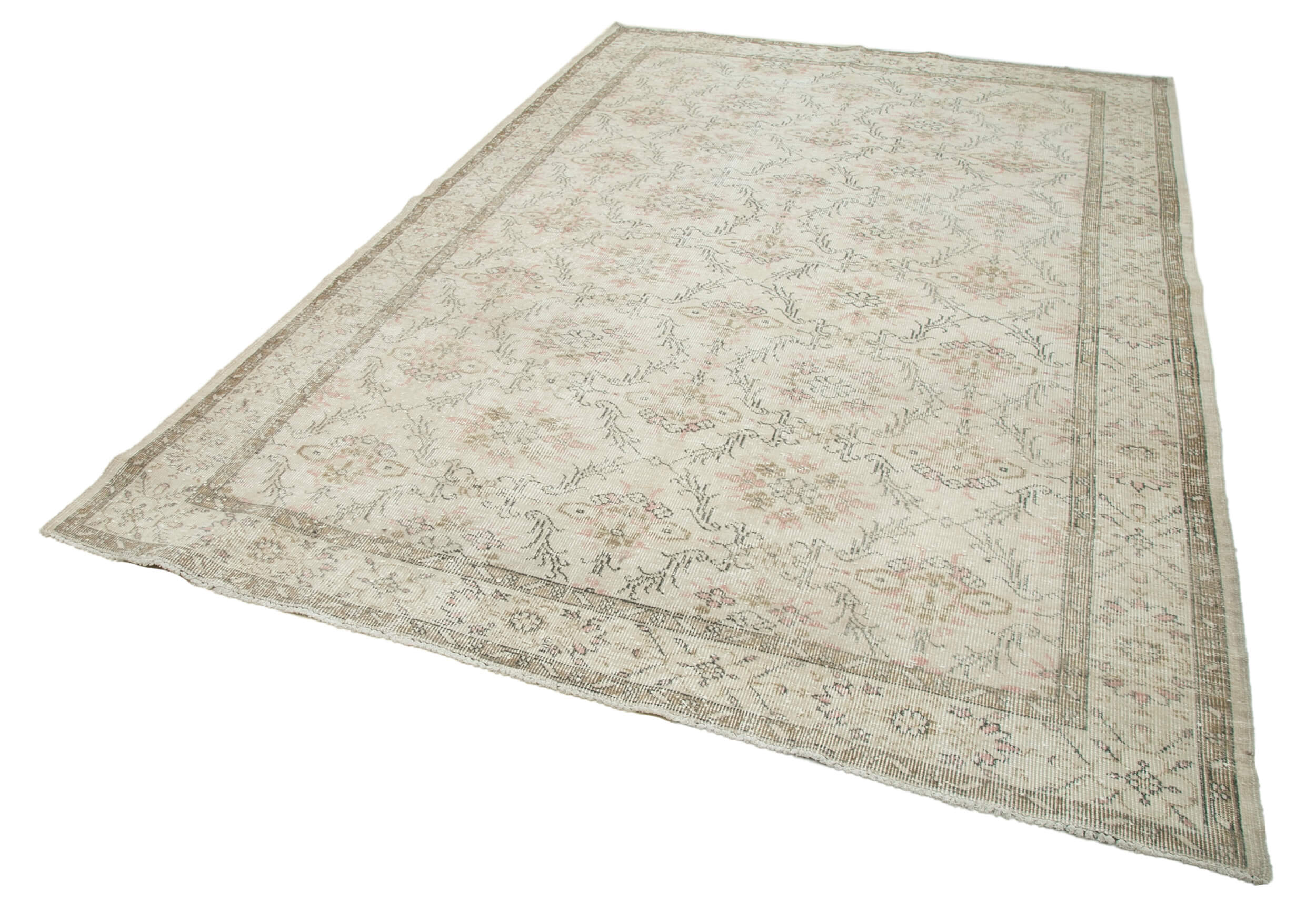 Handmade Wool Area Rug - Vintage Cotton Rug Beige Area Carpet 6'8''x10'0''