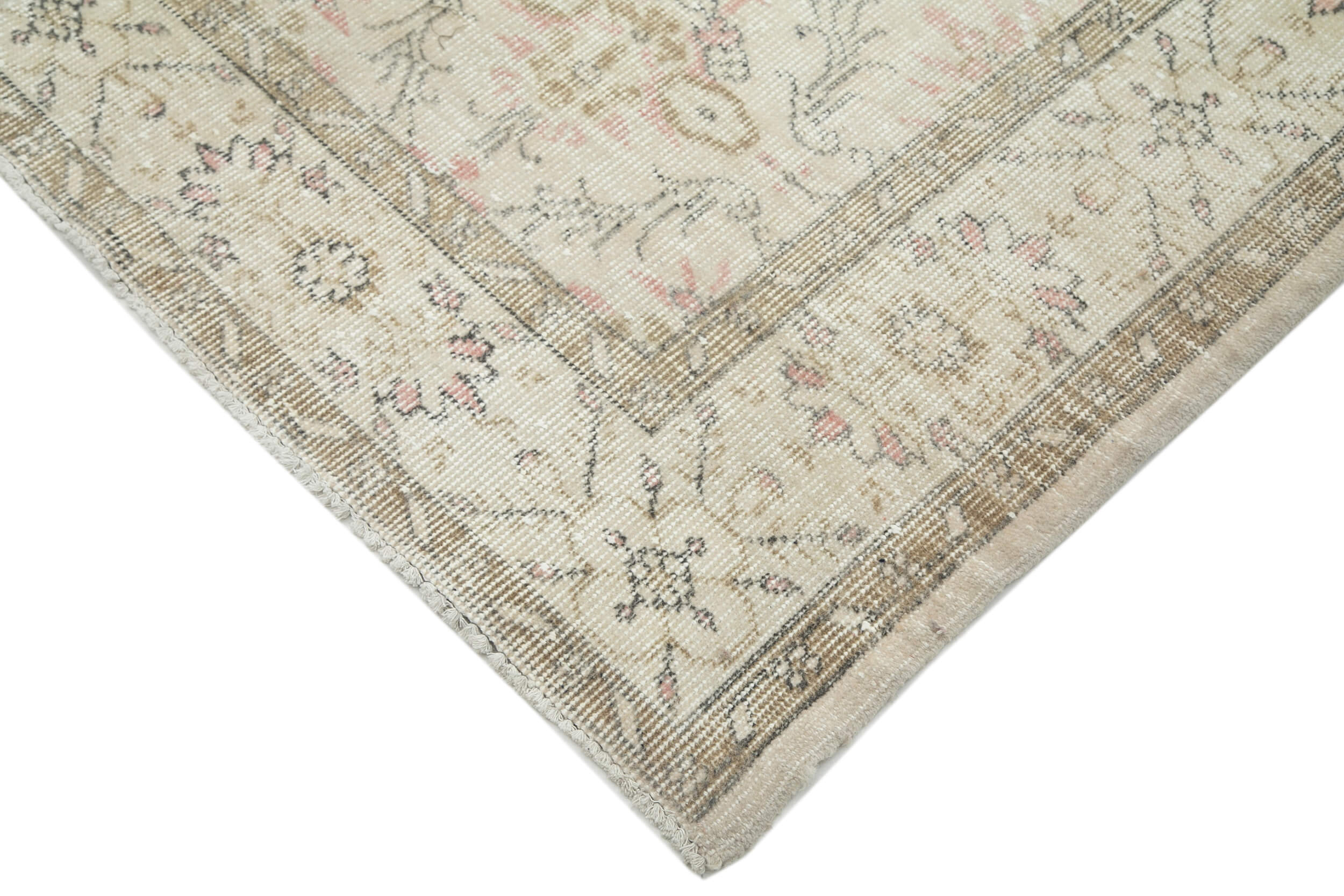 Handmade Wool Area Rug - Vintage Cotton Rug Beige Area Carpet 6'8''x10'0''