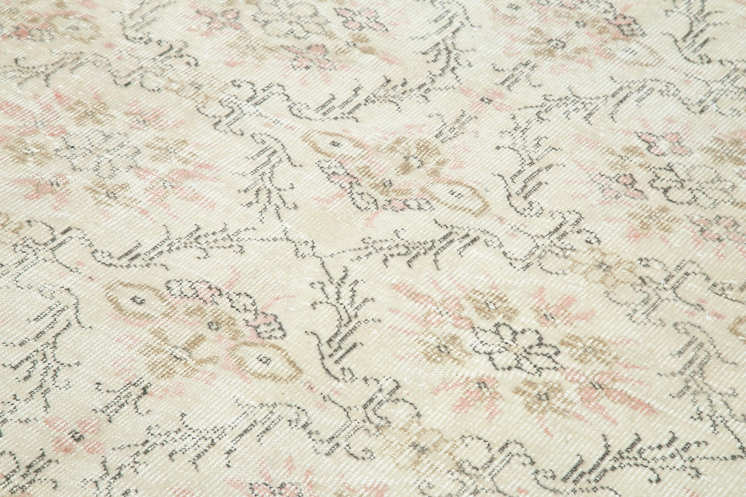 Handmade Wool Area Rug - Vintage Cotton Rug Beige Area Carpet 6'8''x10'0''