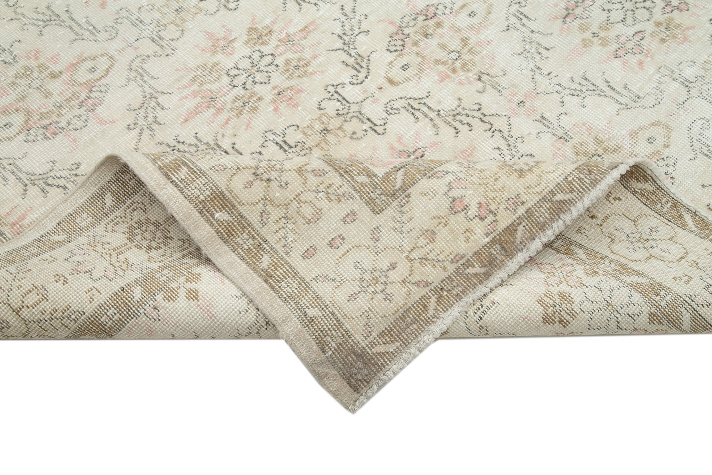 Handmade Wool Area Rug - Vintage Cotton Rug Beige Area Carpet 6'8''x10'0''