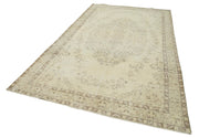 Handmade Vintage Area Rug – Neutral Beige Cotton Wool Blend Carpet 6'x9'10''