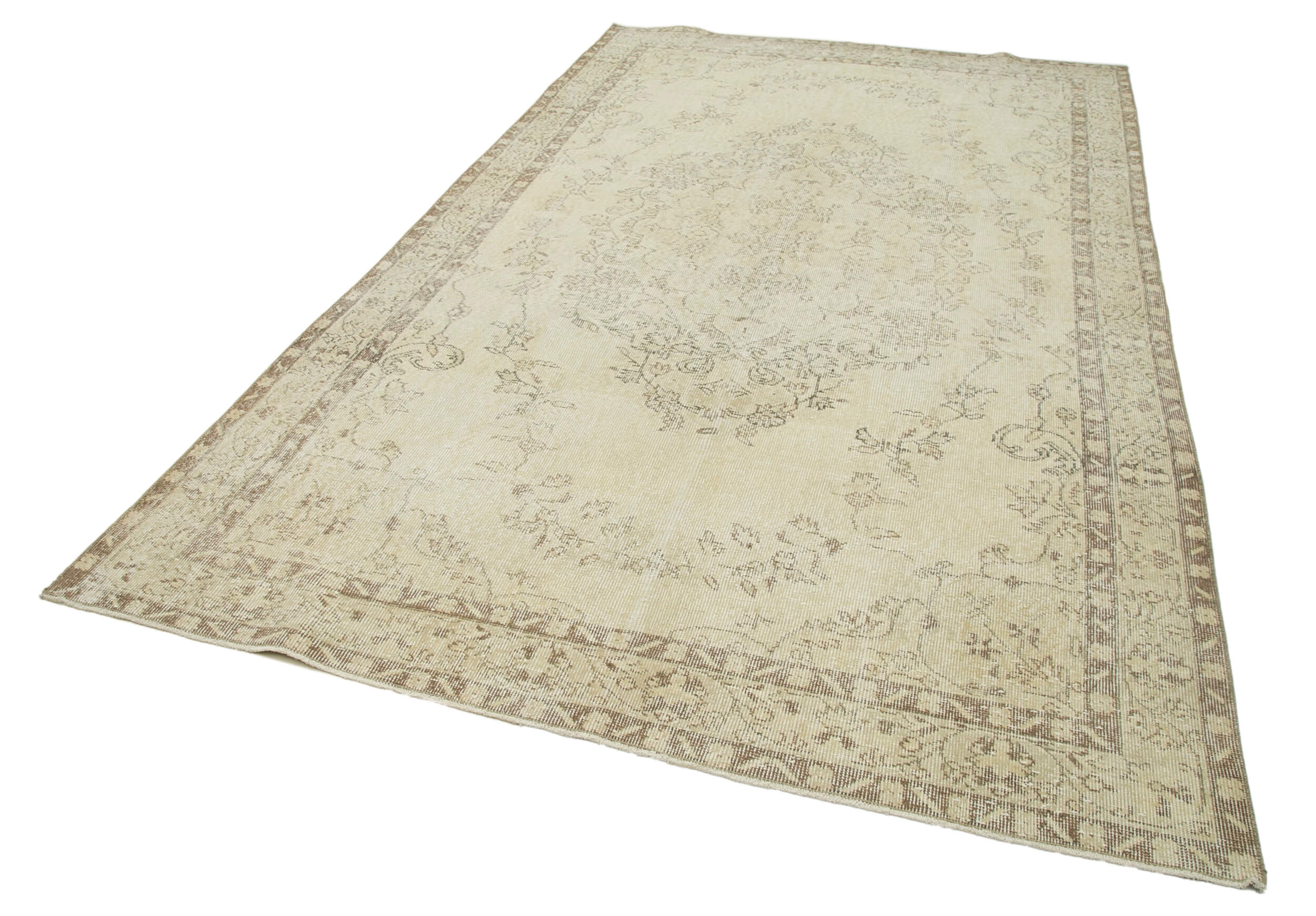 Handmade Vintage Area Rug – Neutral Beige Cotton Wool Blend Carpet 6'x9'10''