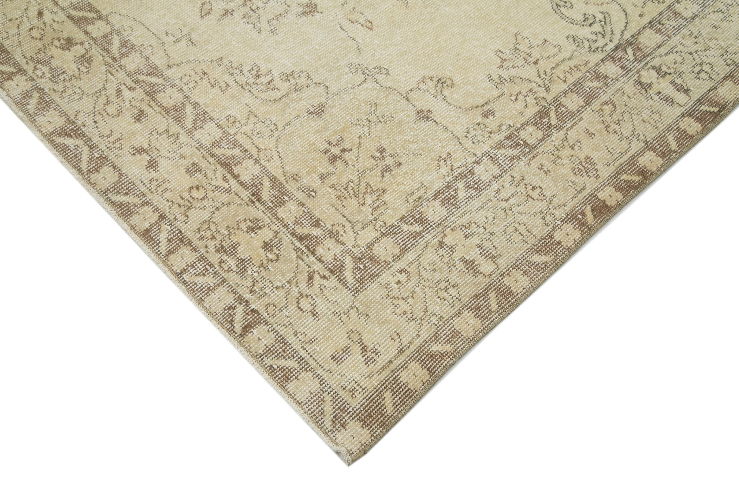 Handmade Vintage Area Rug – Neutral Beige Cotton Wool Blend Carpet 6'x9'10''