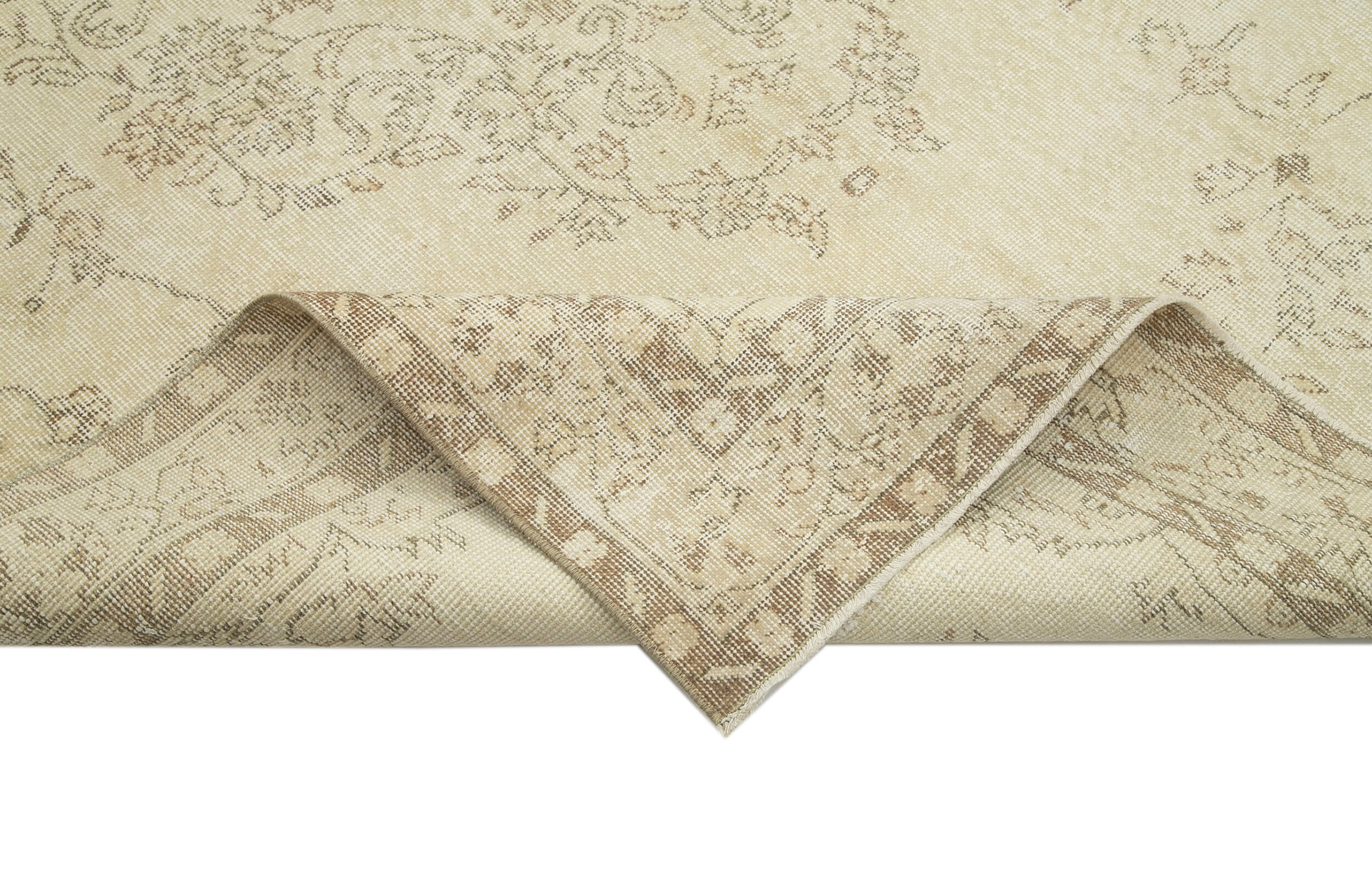 Handmade Vintage Area Rug – Neutral Beige Cotton Wool Blend Carpet 6'x9'10''