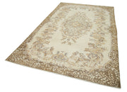 Handmade Vintage Area Rug – Beige Cotton Wool Blend, 5'10'' x 9'10'' Bohemian Style