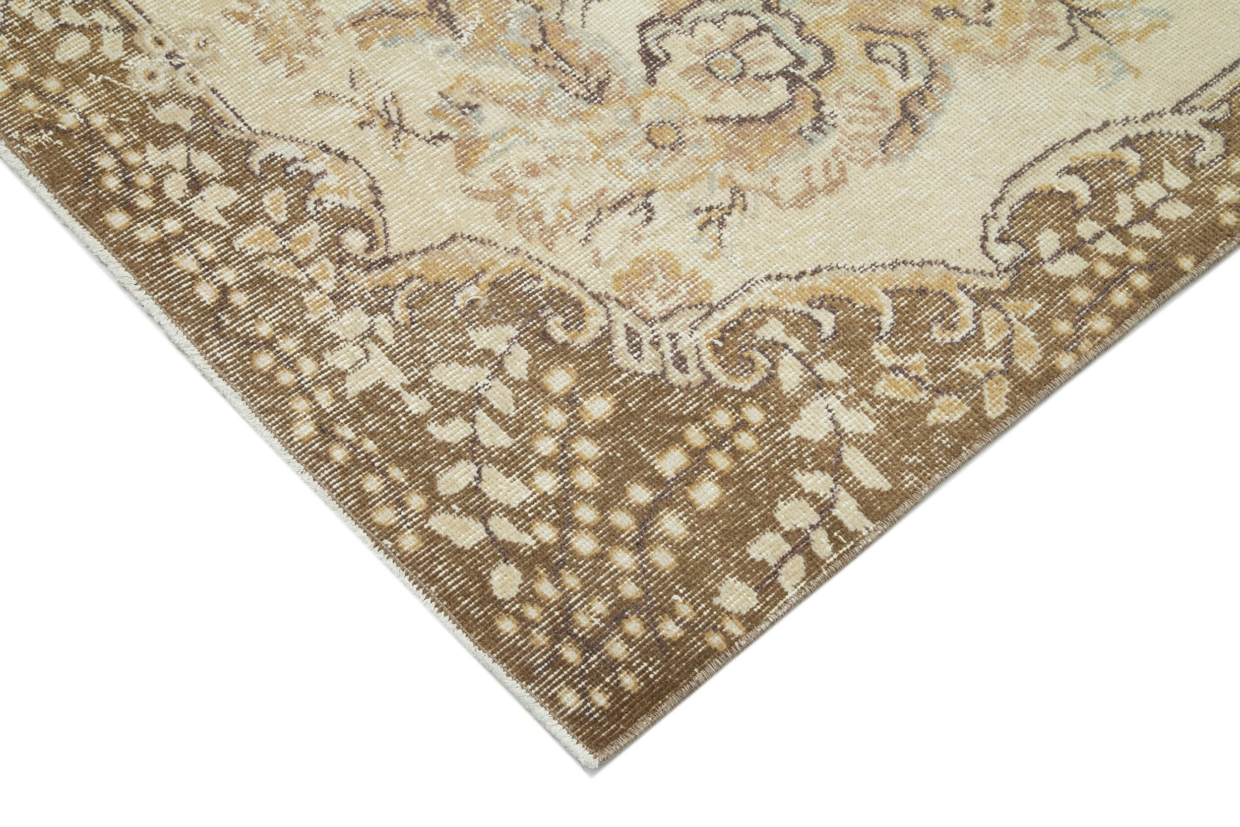 Handmade Vintage Area Rug – Beige Cotton Wool Blend, 5'10'' x 9'10'' Bohemian Style