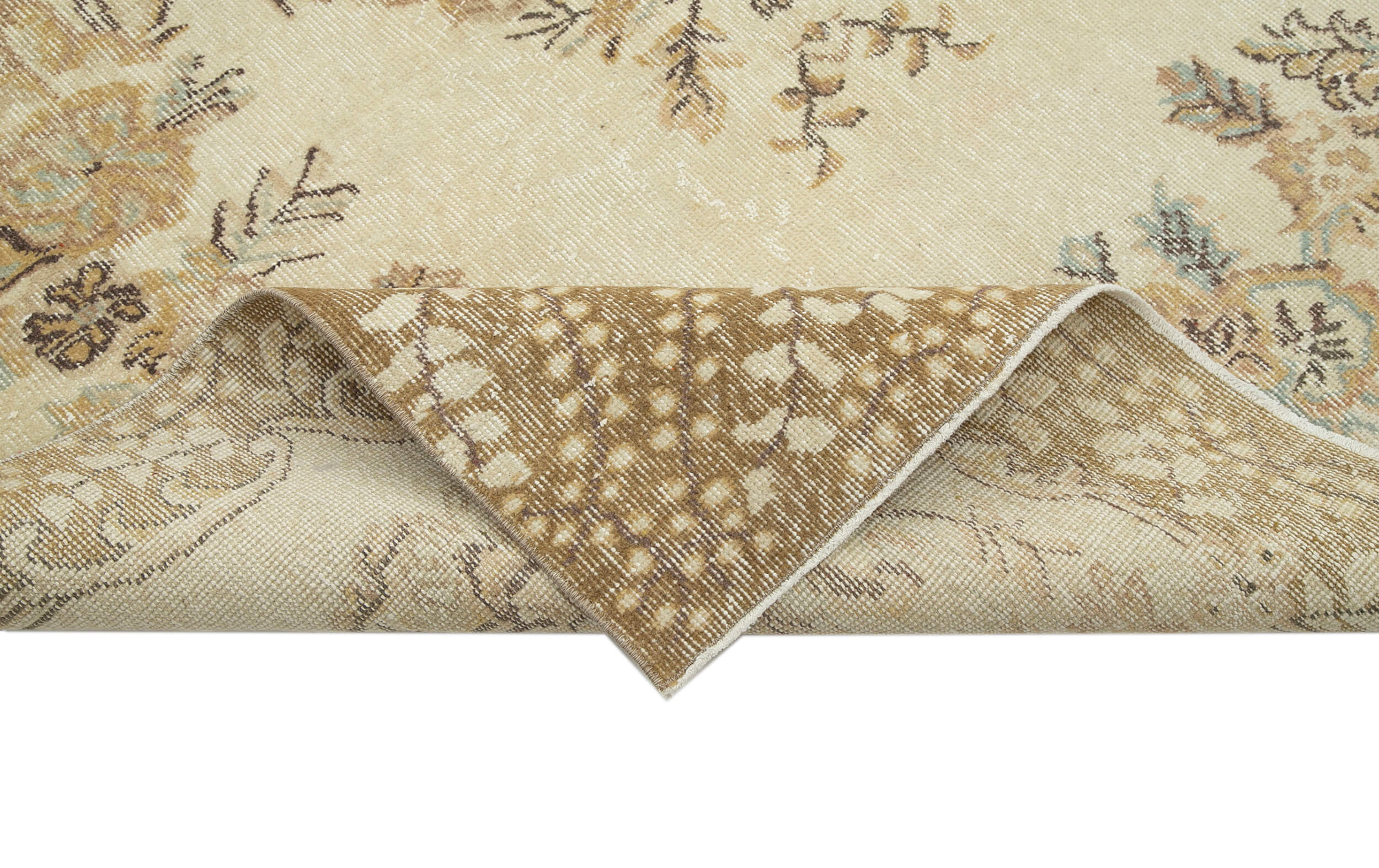 Handmade Vintage Area Rug – Beige Cotton Wool Blend, 5'10'' x 9'10'' Bohemian Style