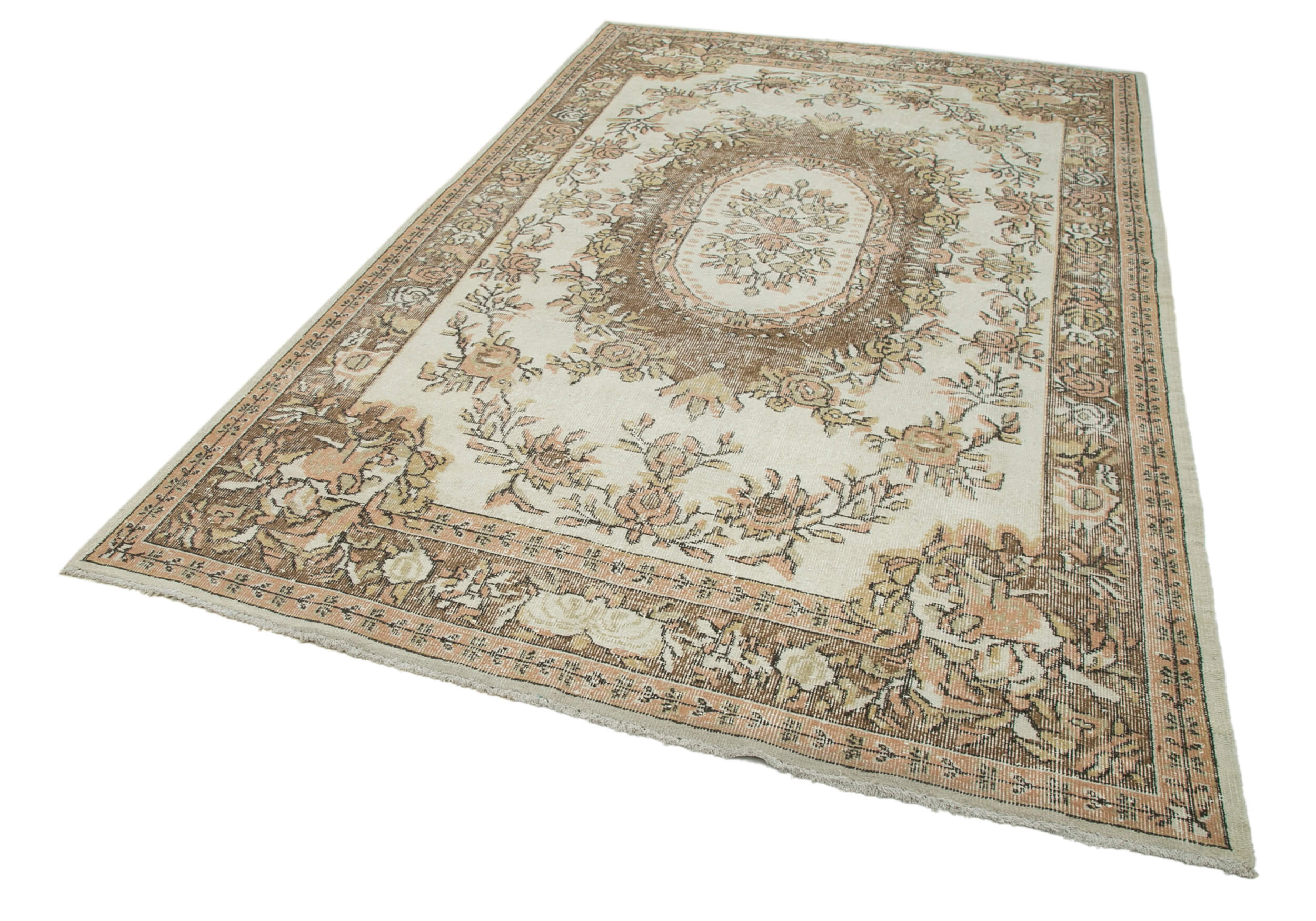 Handmade Wool Area Rug – Vintage Cotton Rug Beige Area Carpet 6'3''x10'0''