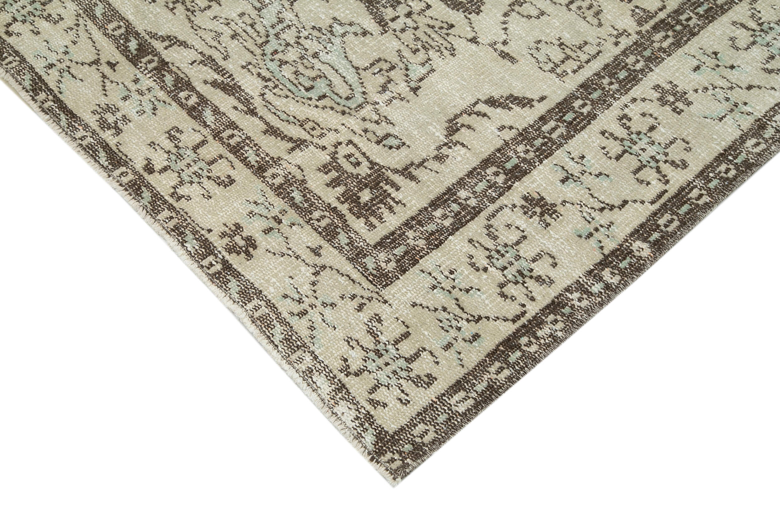 Handmade Wool Area Rug – Vintage Cotton Rug 5'7'' x 9'1'' Beige Turkish Design
