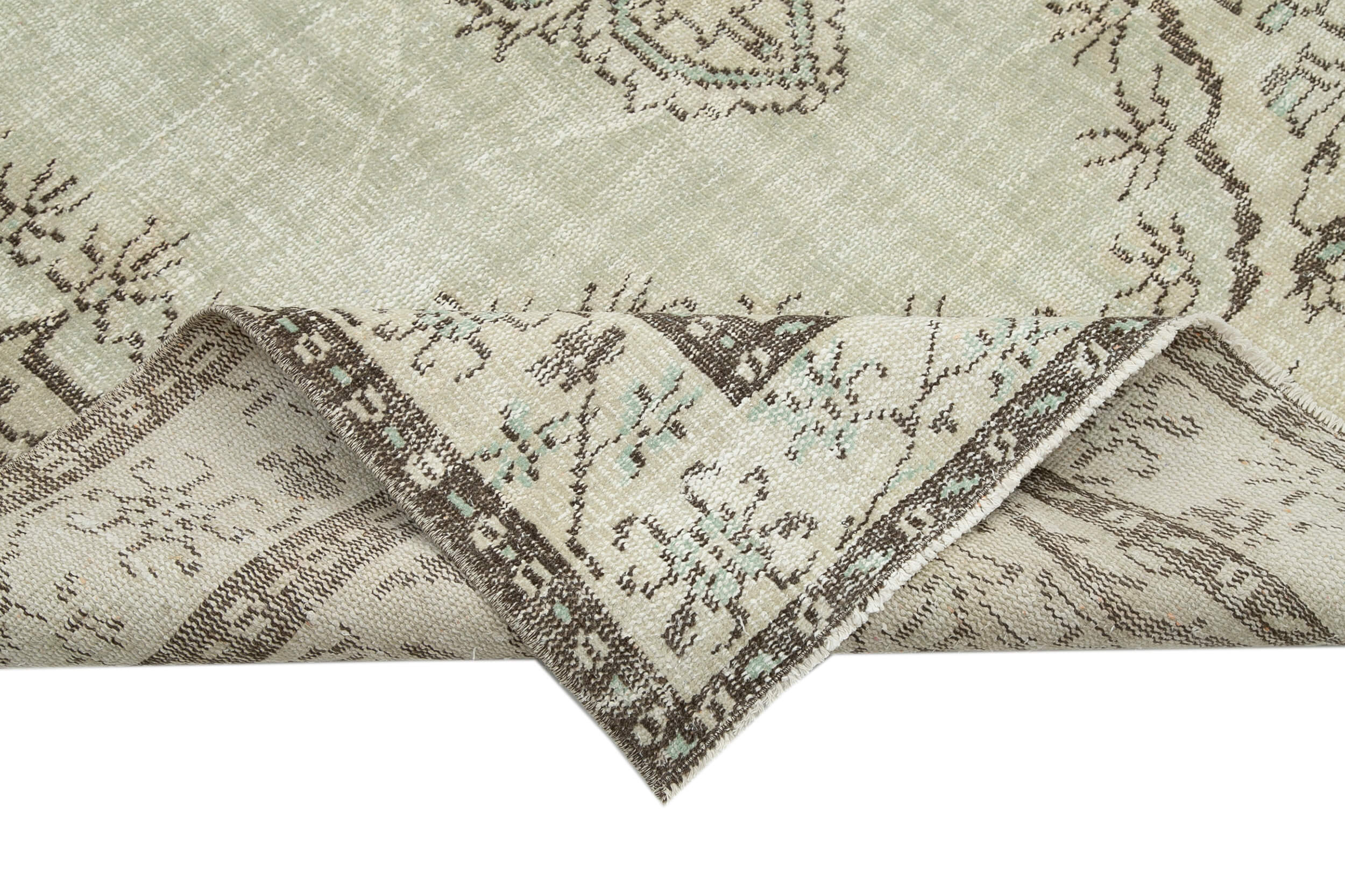 Handmade Wool Area Rug – Vintage Cotton Rug 5'7'' x 9'1'' Beige Turkish Design