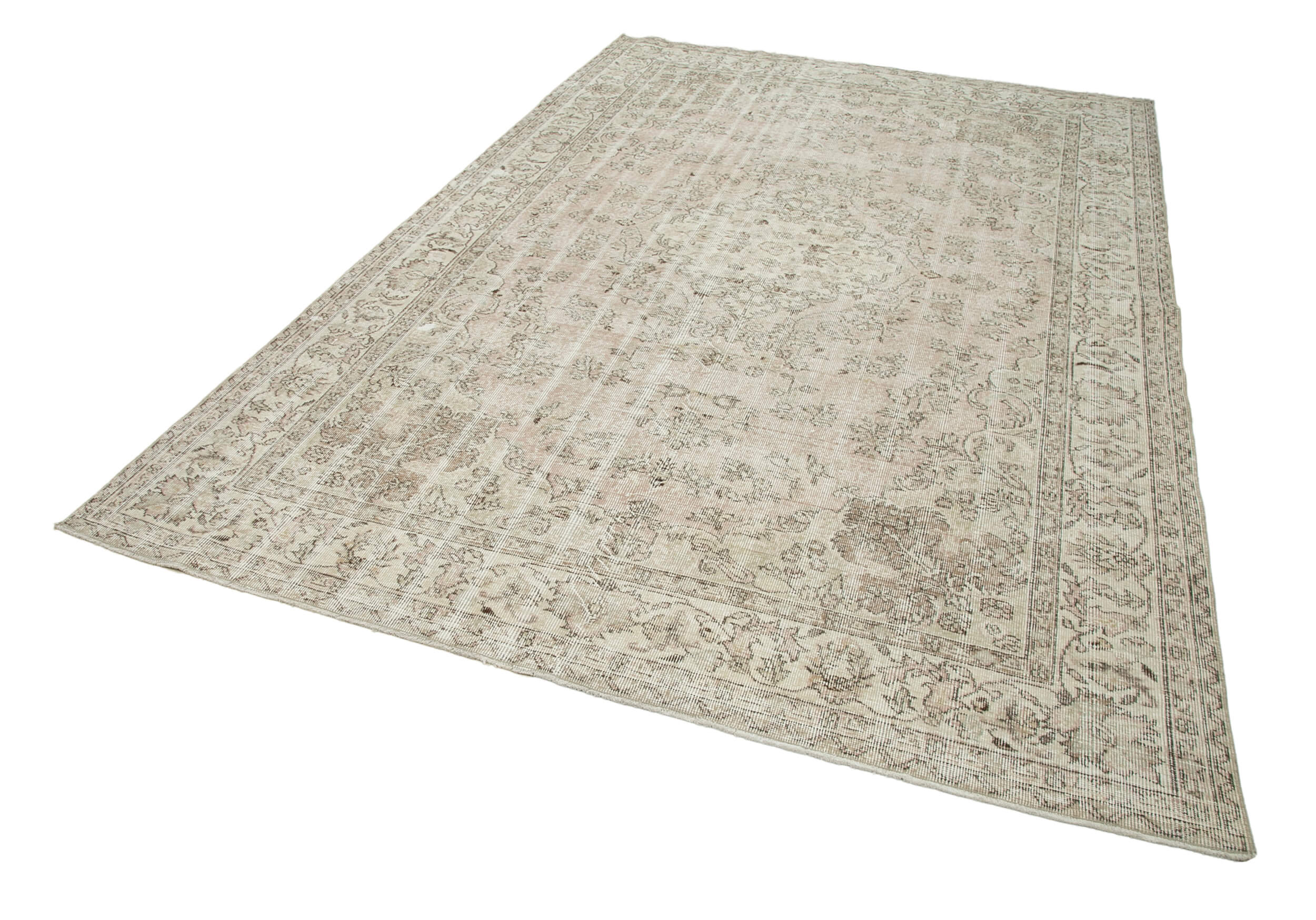 Handmade Vintage Area Rug – Beige Wool Carpet, Turkish Hand Knotted 6'8''x10'1''