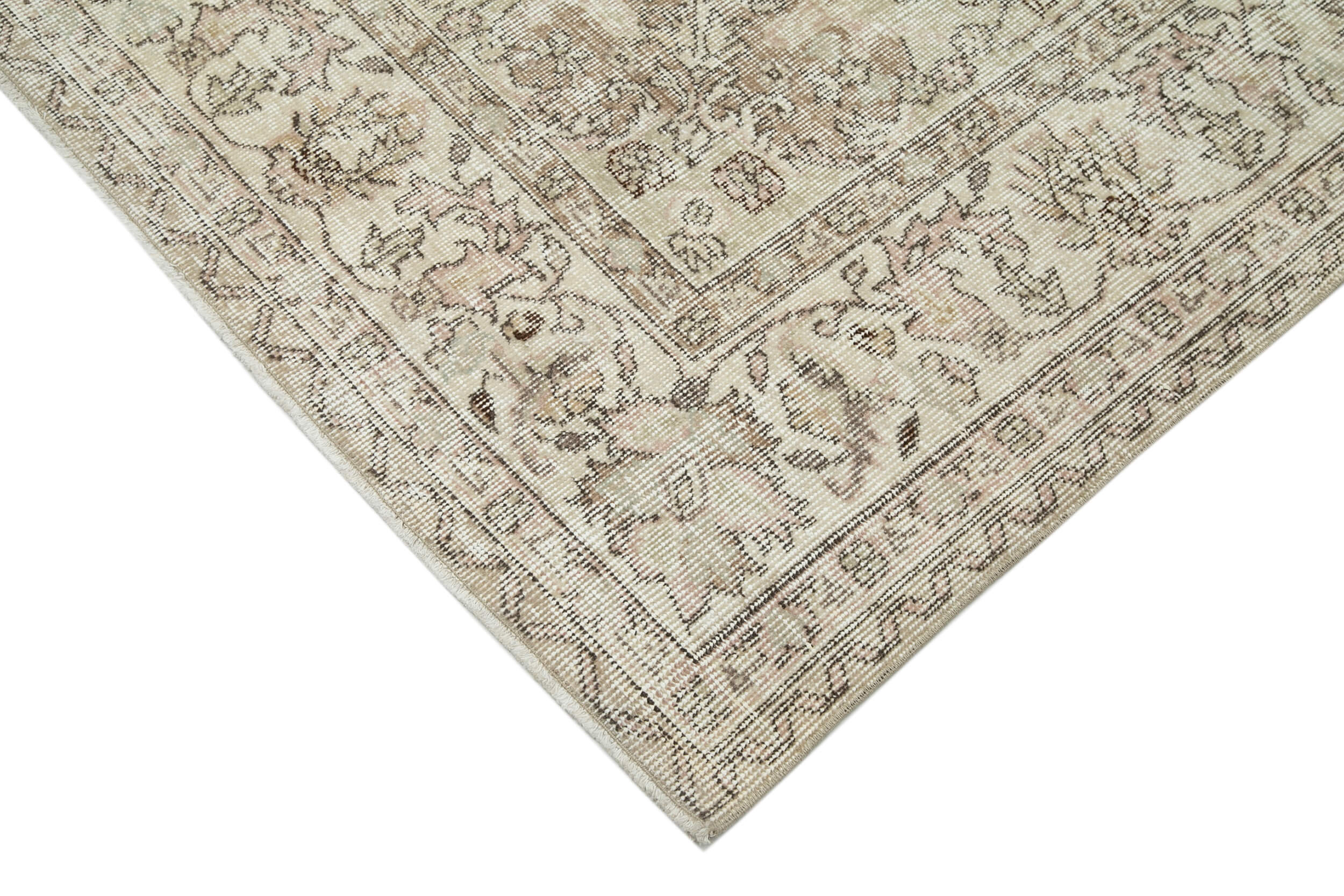 Handmade Vintage Area Rug – Beige Wool Carpet, Turkish Hand Knotted 6'8''x10'1''
